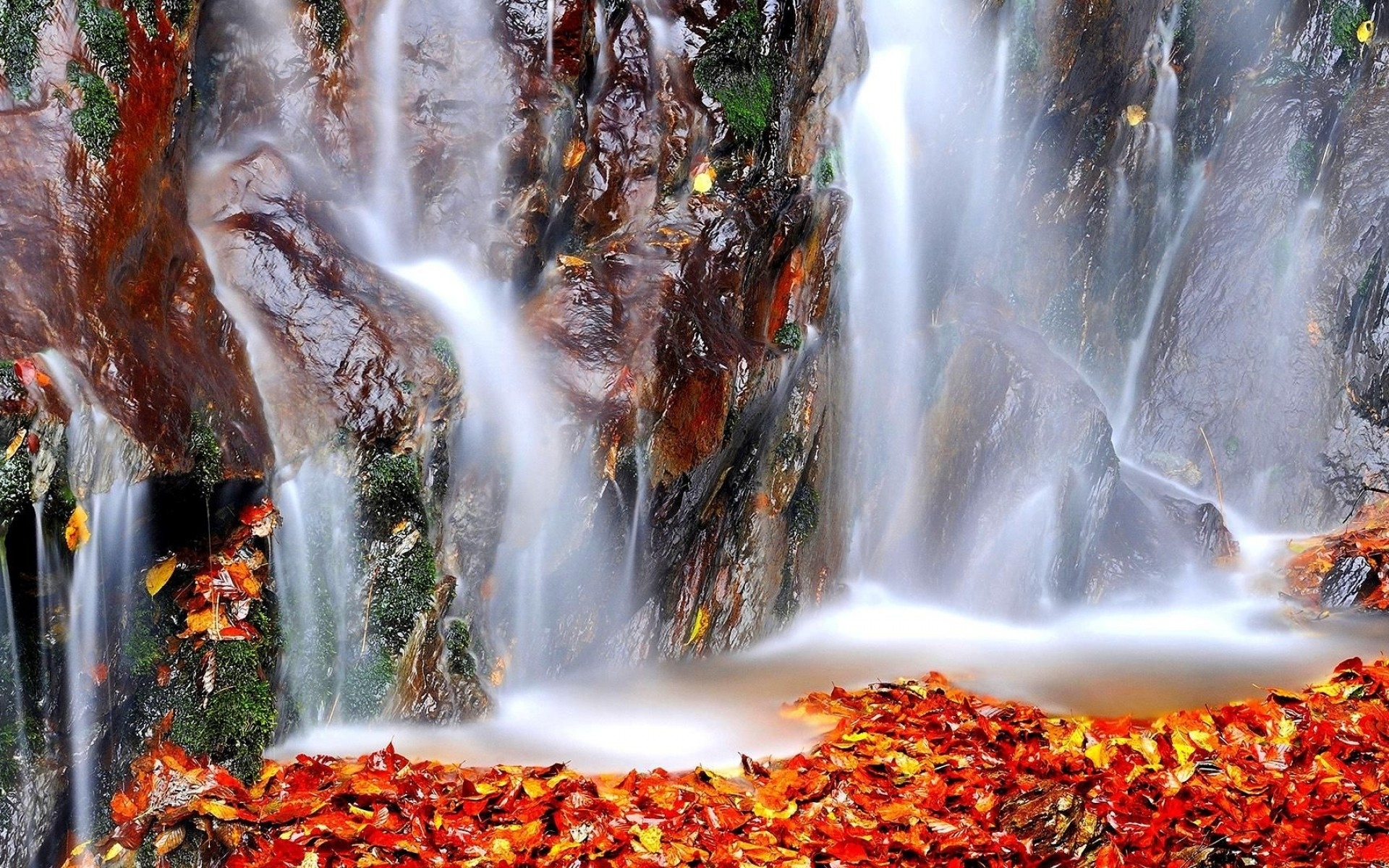 Download mobile wallpaper Nature, Water, Waterfall, Leaf, Fall, Earth for free.