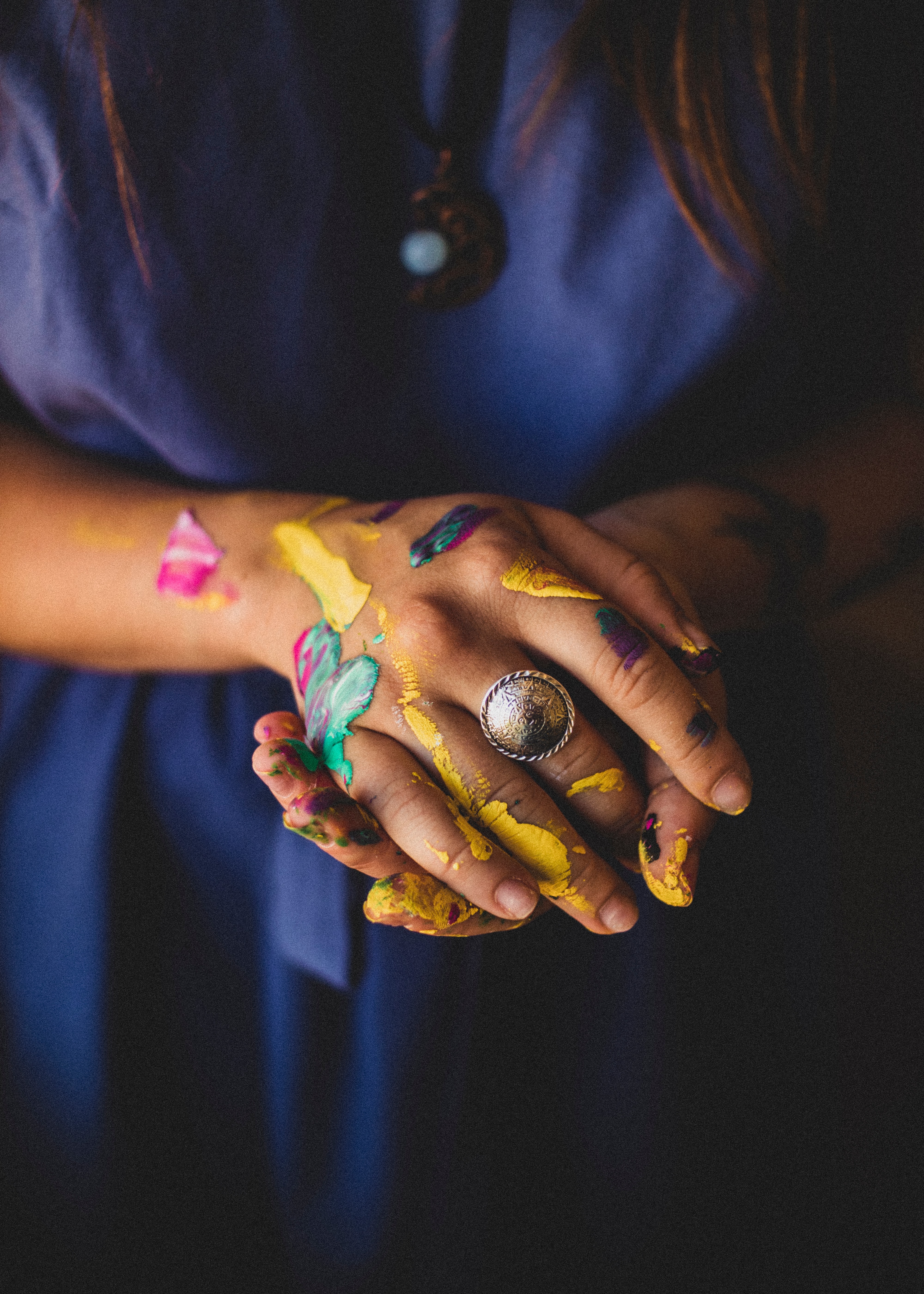 paint, ring, girl, miscellanea, miscellaneous, multicolored, motley, hands