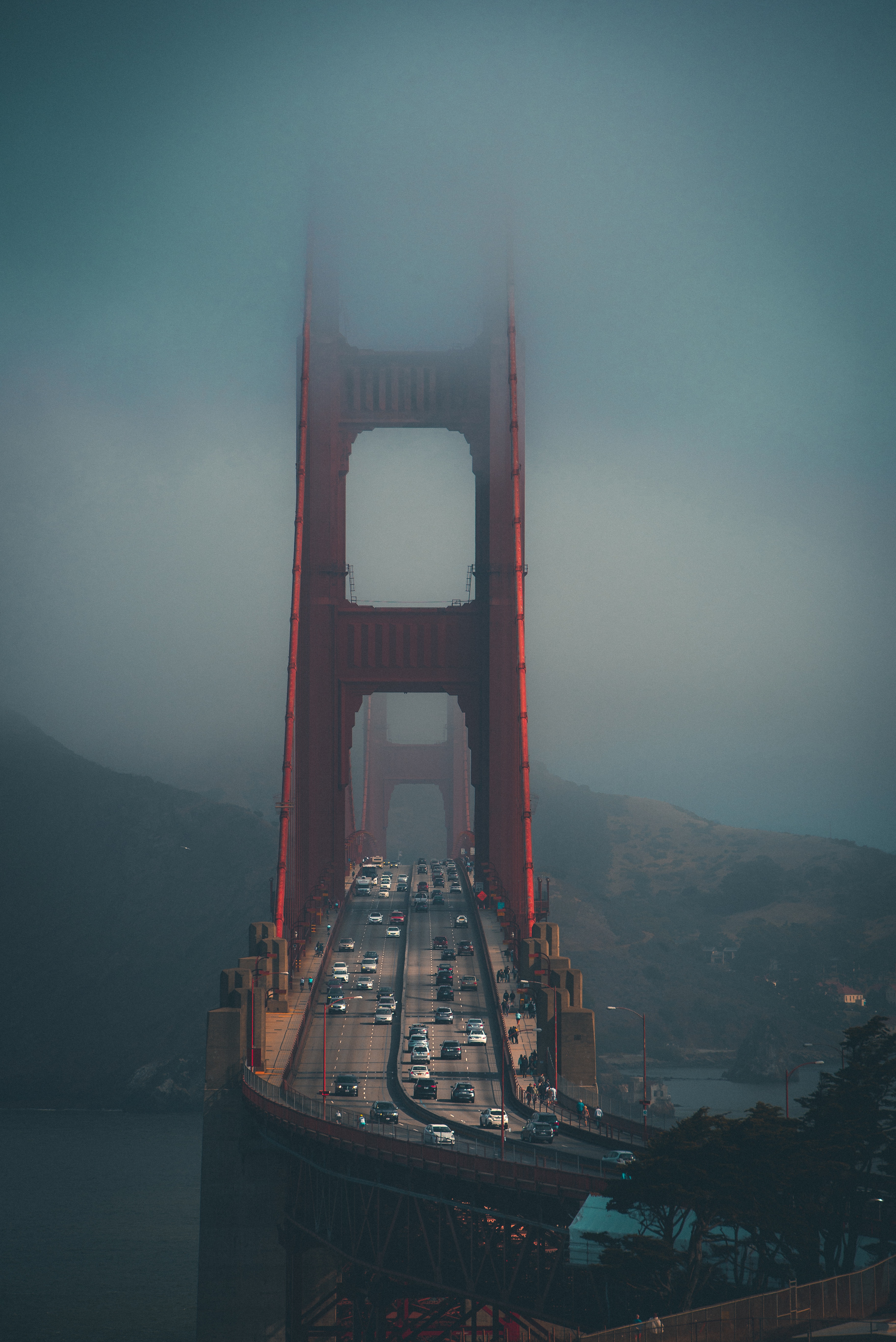 city, traffic, movement, bridge, cities, fog cellphone