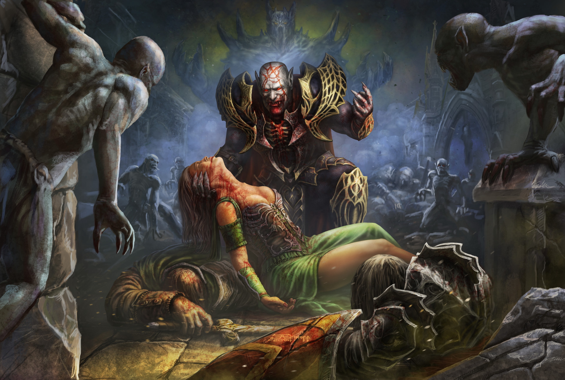 Free download wallpaper Fantasy, Blood, Dark, Creature, Demon, Vampire on your PC desktop