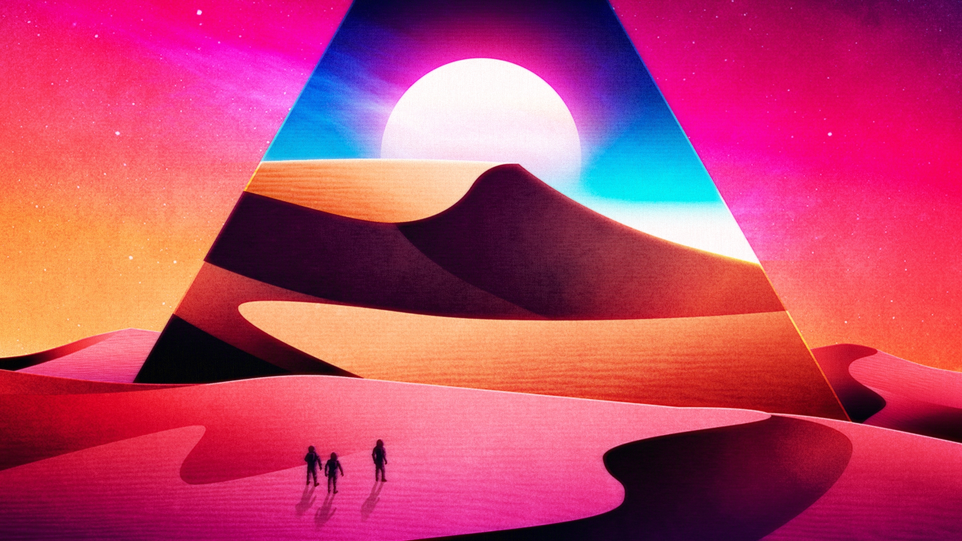 Free download wallpaper Sun, Sand, Desert, Retro, Artistic, Pyramid on your PC desktop