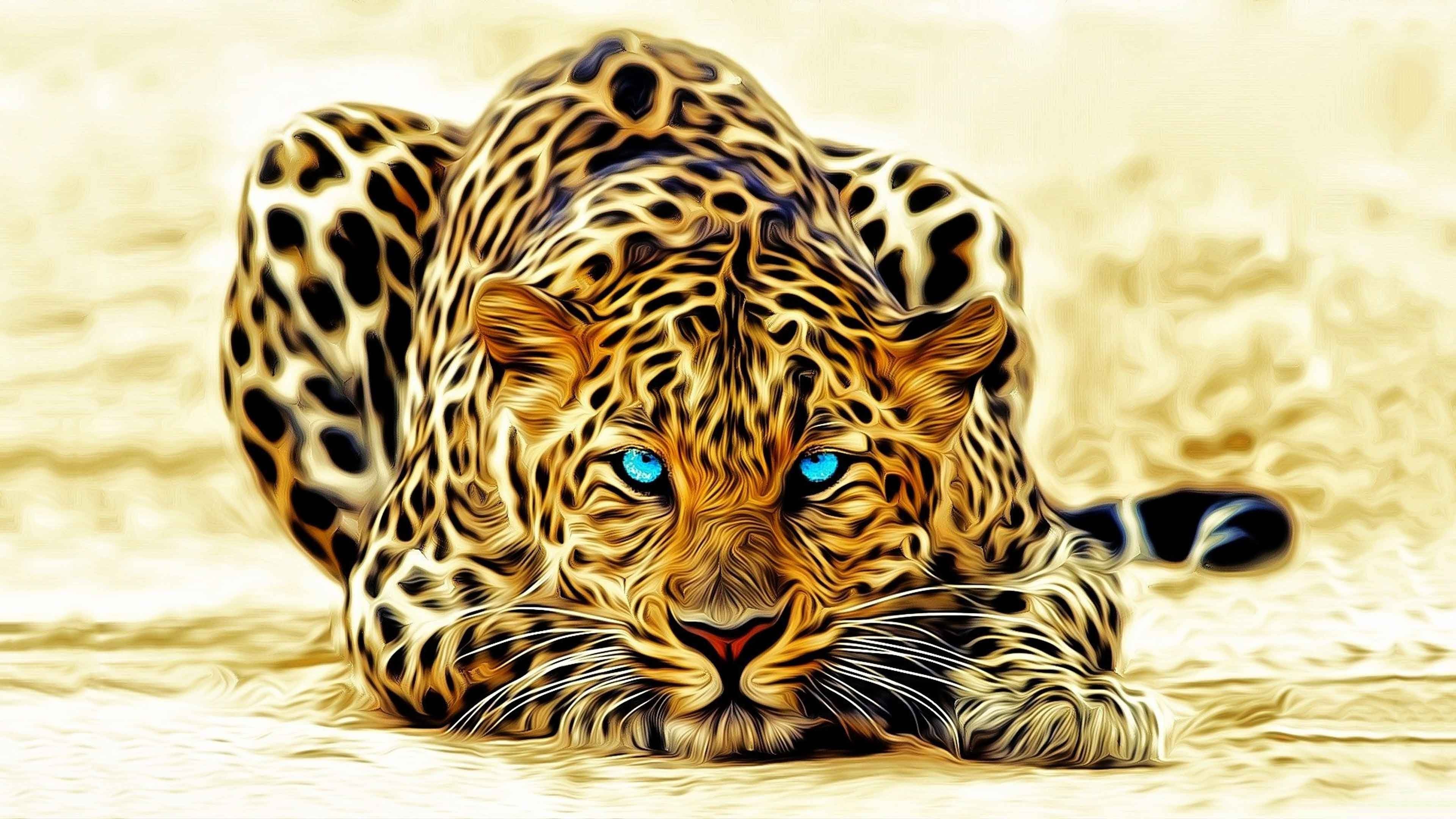 Download mobile wallpaper Cats, Leopard, Animal, Oil Painting for free.