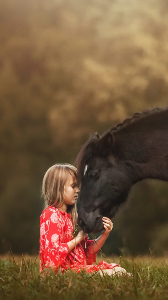 Download mobile wallpaper Child, Horse, Blonde, Friend, Photography, Little Girl for free.