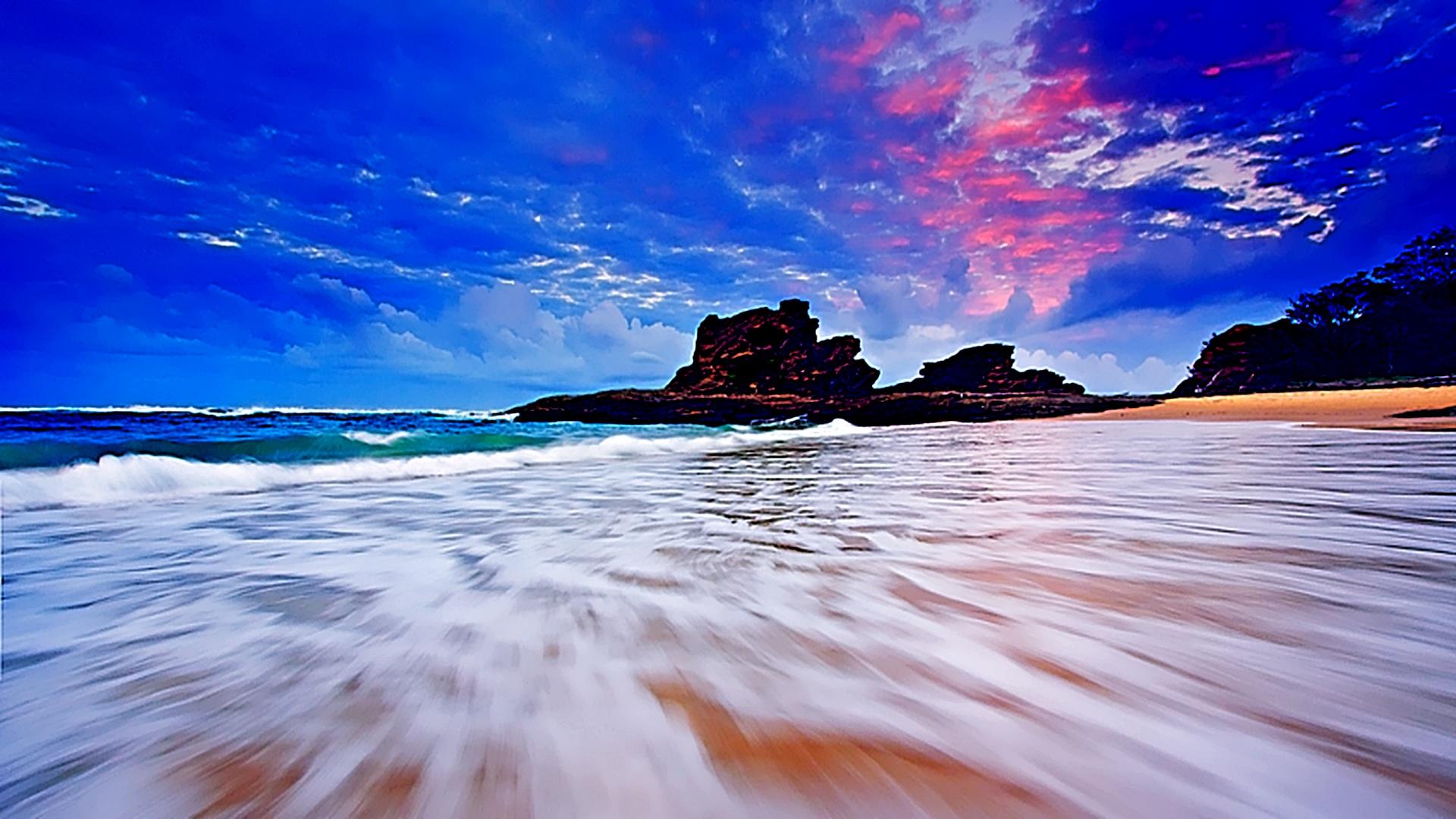 Free download wallpaper Nature, Sunset, Sky, Pink, Beach, Ocean, Earth, Cloud on your PC desktop