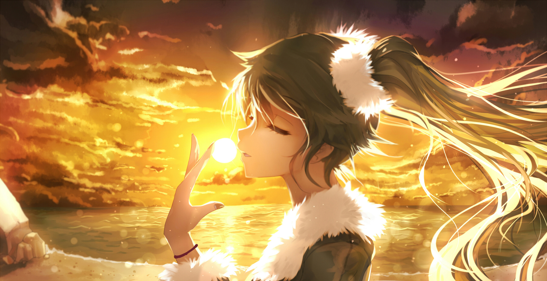 Baixar papel de parede para celular de Anime, Pôr Do Sol, Céu, Nuvem, Vocaloid, Hatsune Miku, Cabelo Longo gratuito.