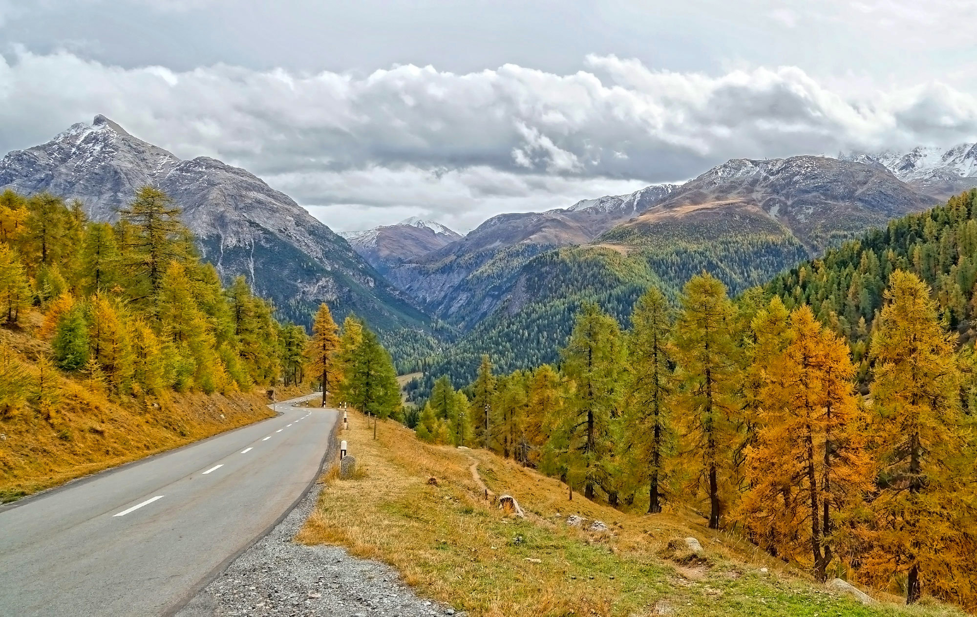 Free download wallpaper Landscape, Nature, Mountain, Road, Forest, Tree, Fall, Cloud, Man Made on your PC desktop