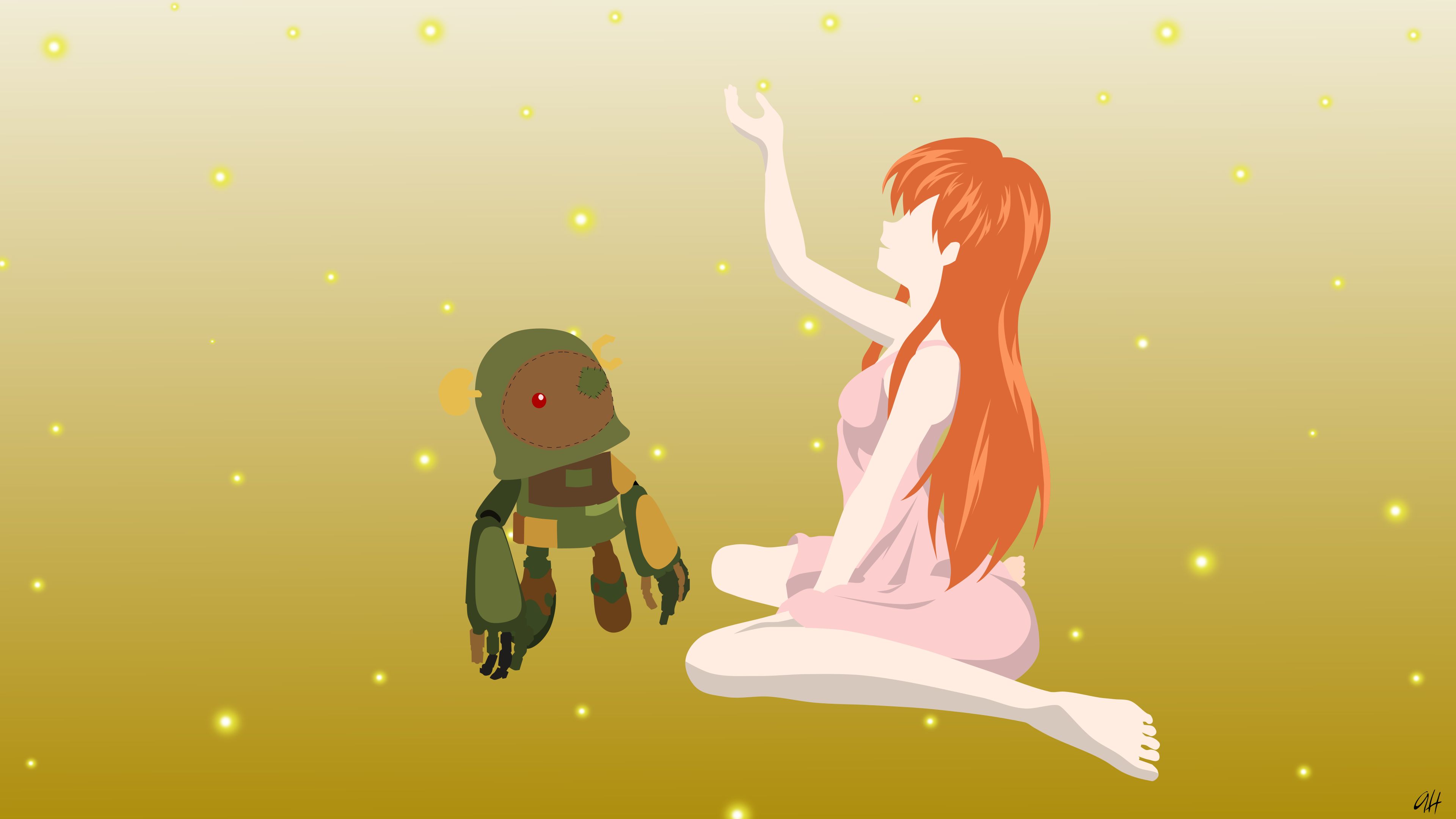 anime, clannad, girl from the illusionary world, junk robot, minimalist
