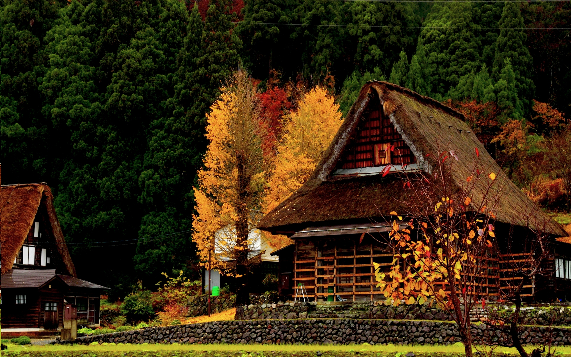 Download mobile wallpaper Forest, Fall, Cottage, Man Made for free.