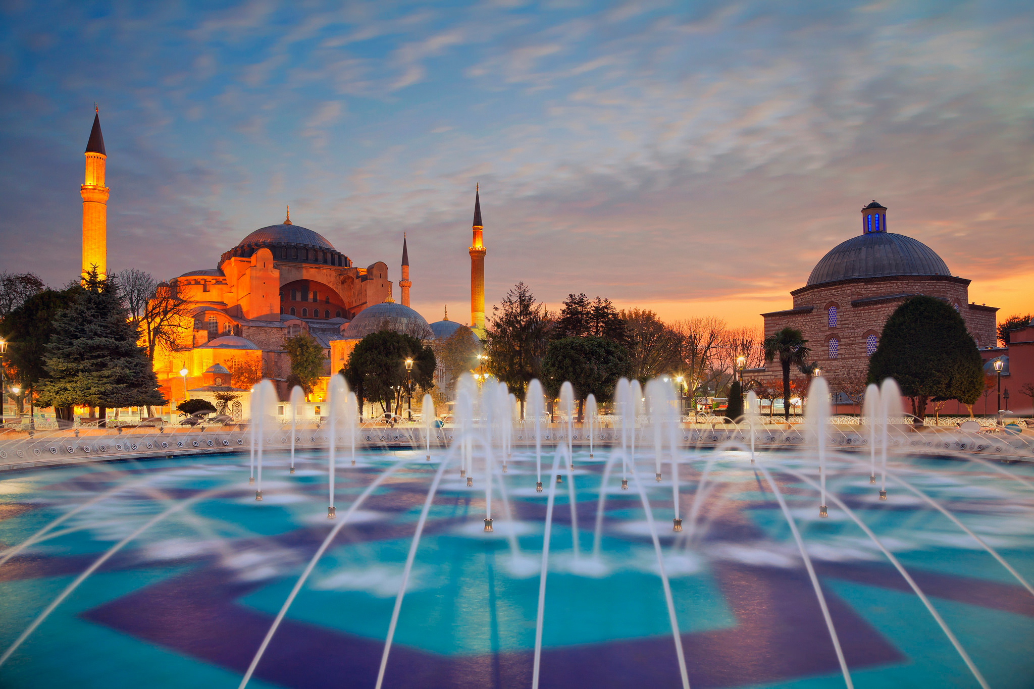806515 baixar imagens feito pelo homem, fonte de água, tarde, santa sofia, istambul, minarete, turquia - papéis de parede e protetores de tela gratuitamente