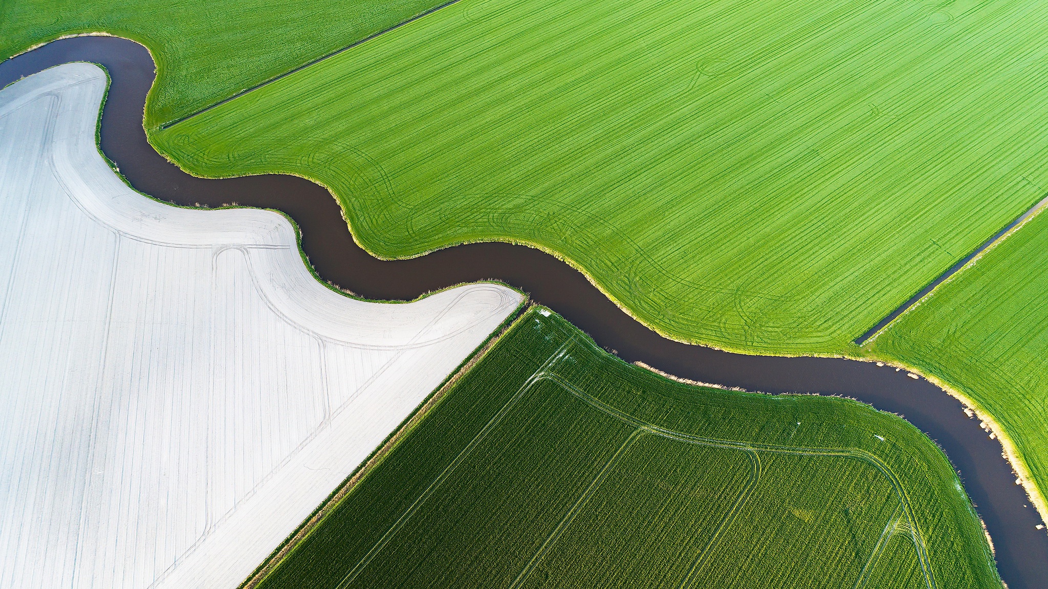Download mobile wallpaper Nature, Earth, Field, River, Netherlands, Aerial for free.