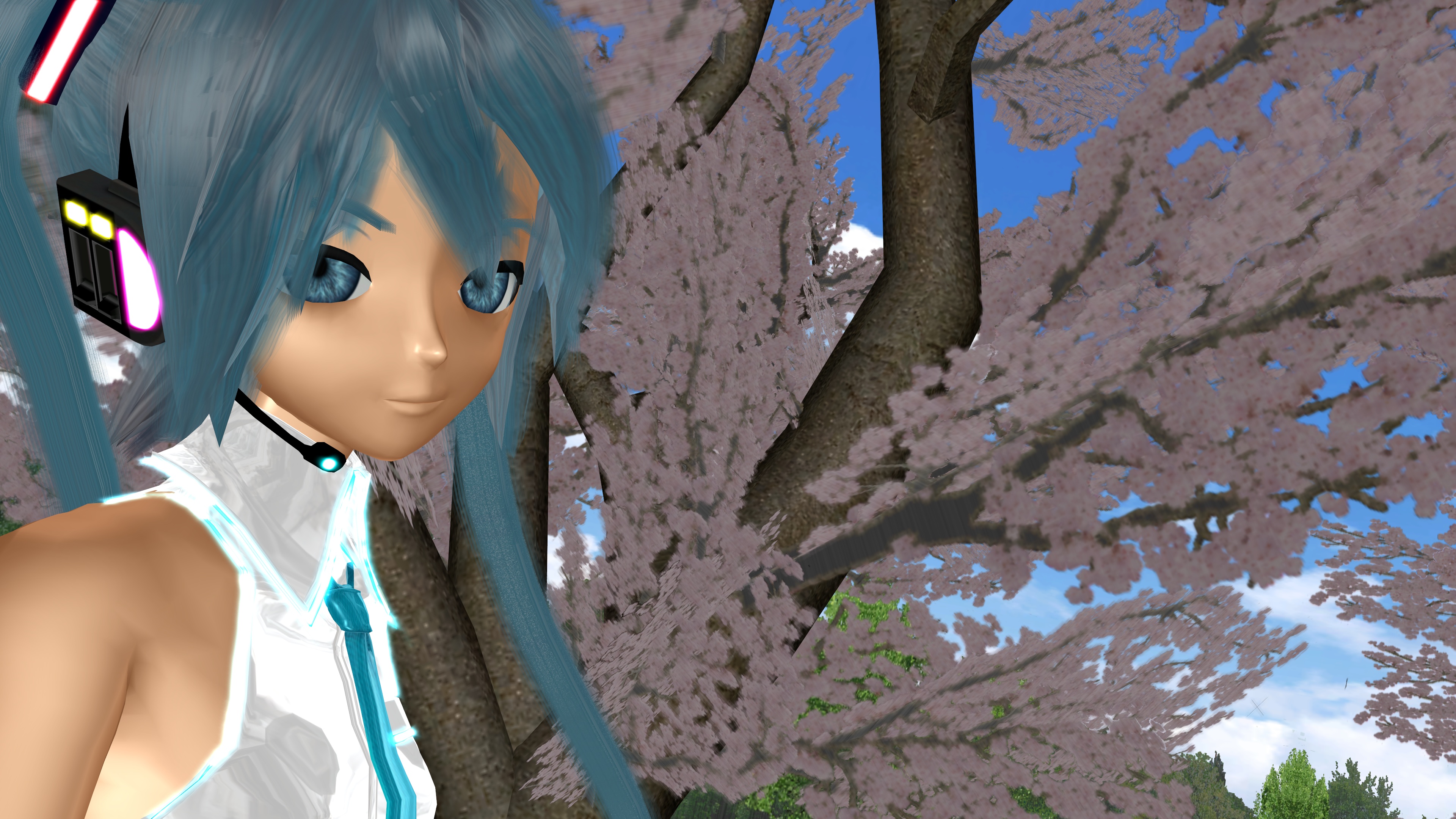 Free download wallpaper Anime, Sakura, Vocaloid, Blue Hair, Hatsune Miku on your PC desktop