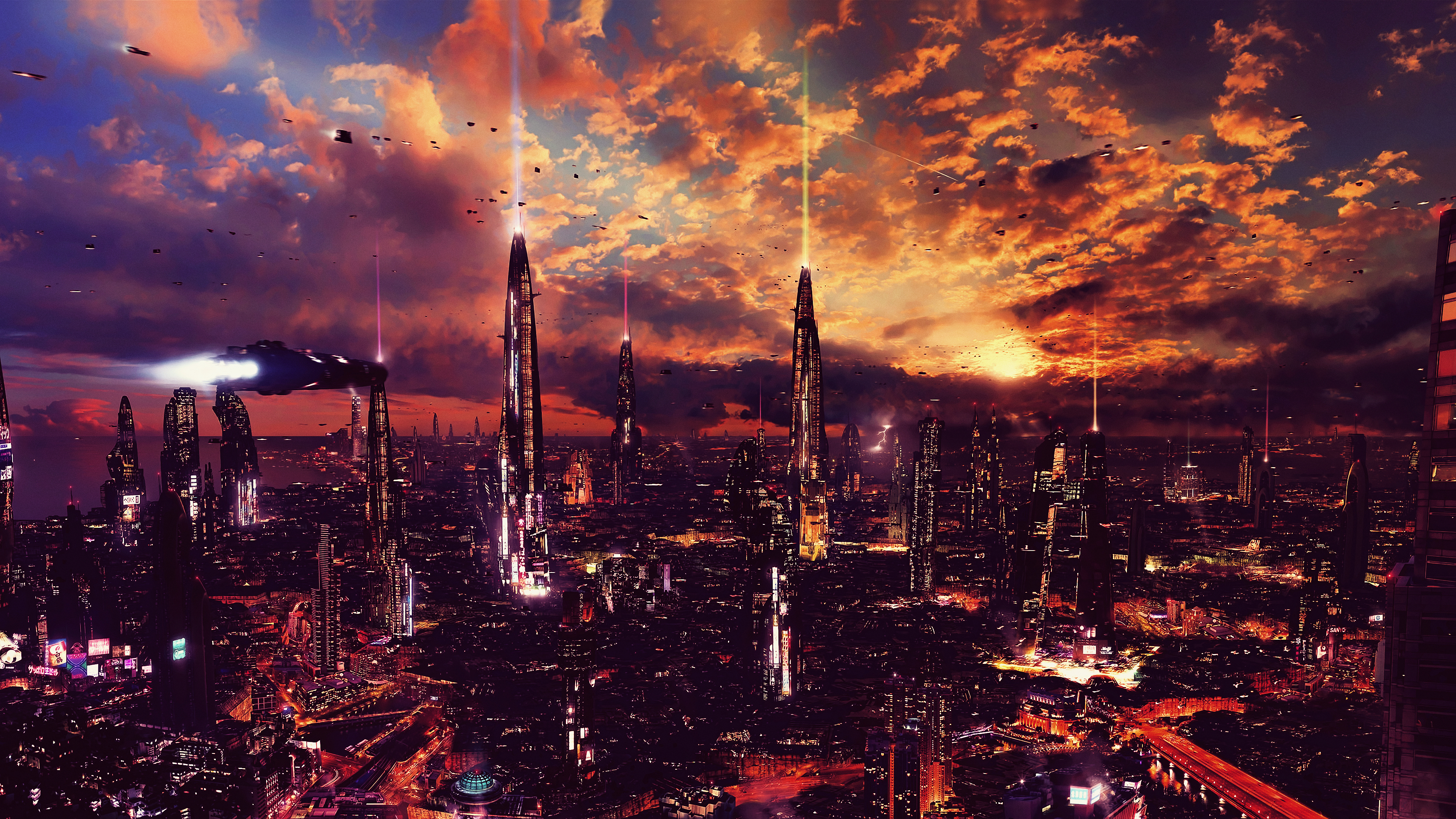 Laden Sie das Wolkenkratzer, Gebäude, Stadtbild, Science Fiction, Wolke, Futuristisch, Großstadt-Bild kostenlos auf Ihren PC-Desktop herunter