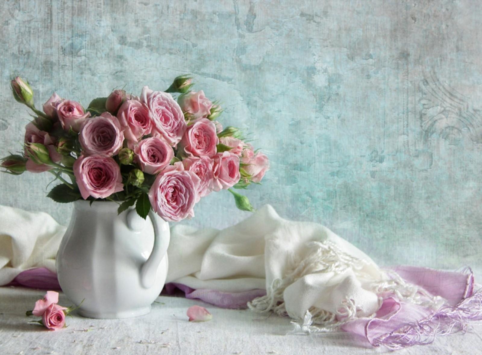無料モバイル壁紙フラワーズ, 花弁, スカーフ, 水差し, バラ, 花束, ブーケをダウンロードします。