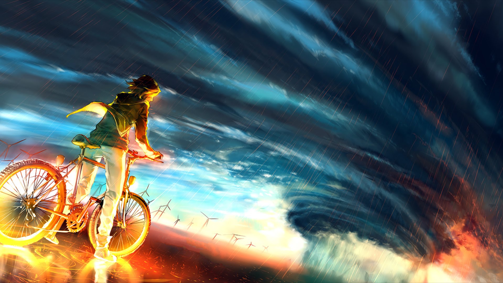 Download mobile wallpaper Bike, Artistic, Artwork, Wind Turbine for free.