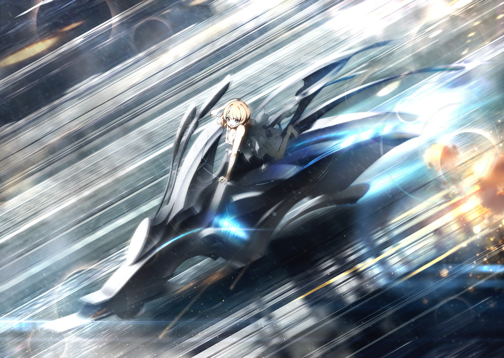 Download mobile wallpaper Anime, Sci Fi, Blonde, Original, Vehicle for free.