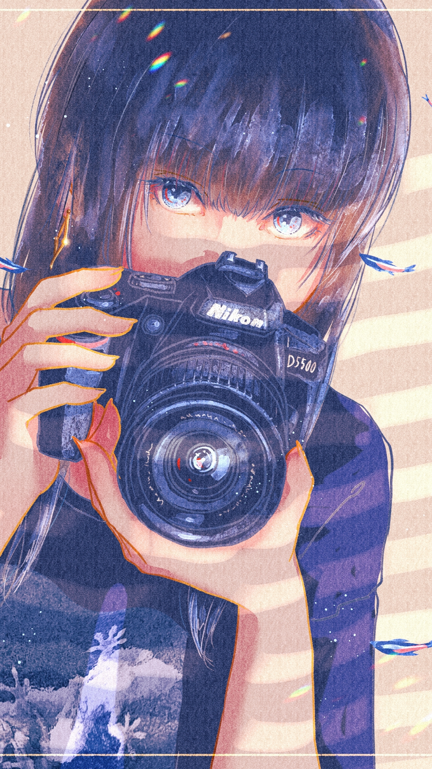 Download mobile wallpaper Anime, Girl, Camera, Short Hair for free.