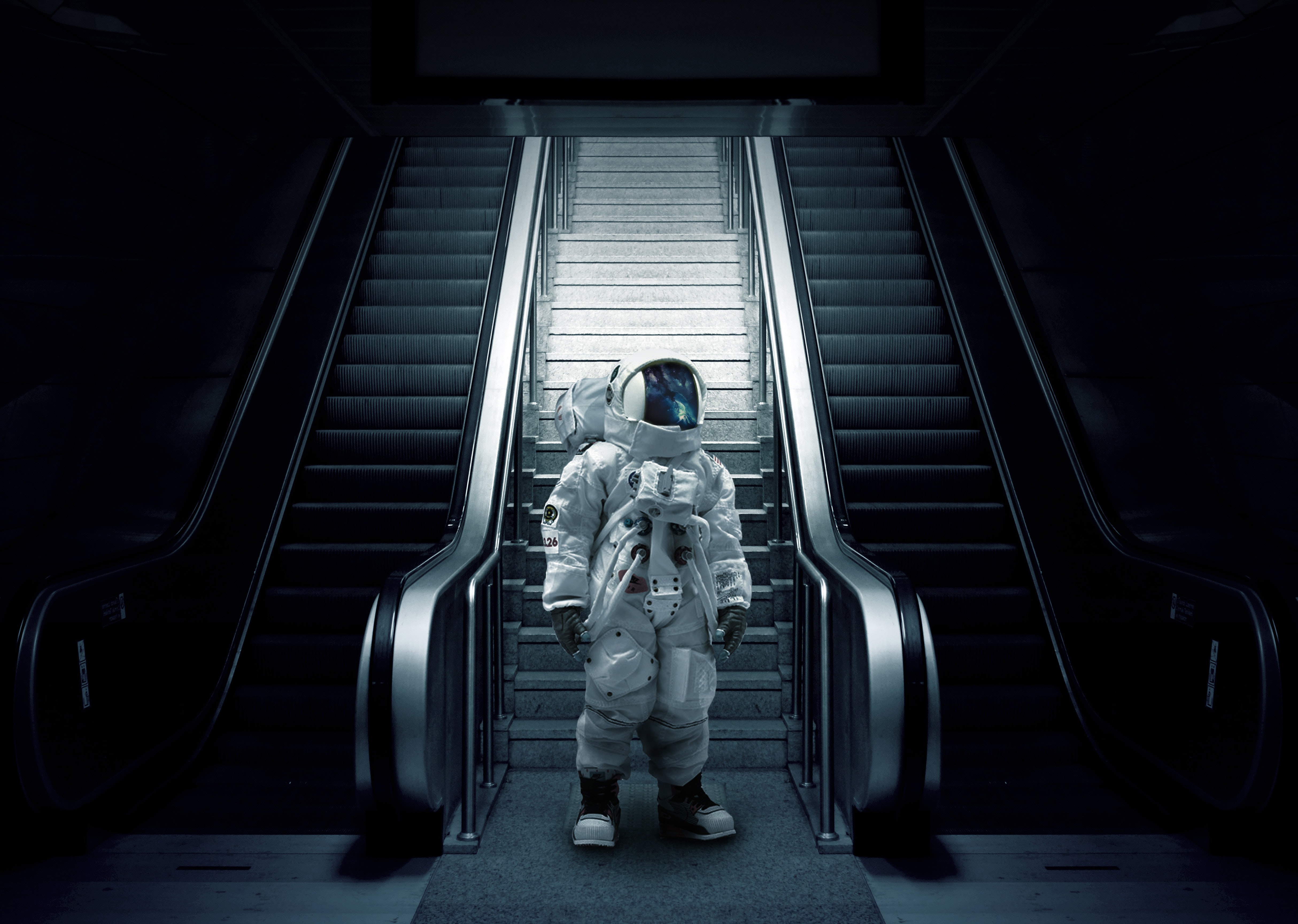 astronaut, escalator, miscellaneous, spacesuit, cosmonaut, miscellanea, stairs, ladder, space suit