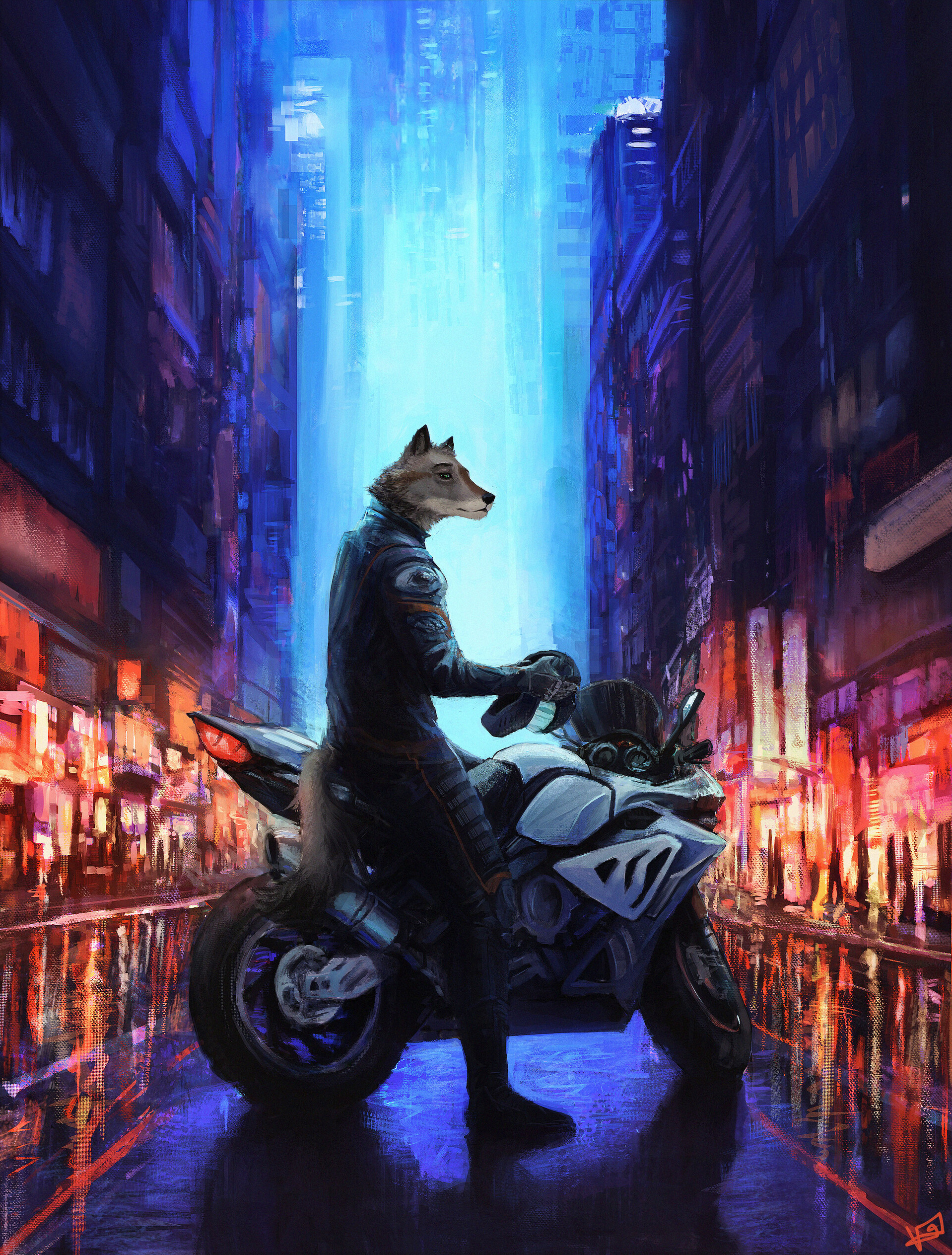 Download mobile wallpaper Wolf, Art, Motorcycle for free.