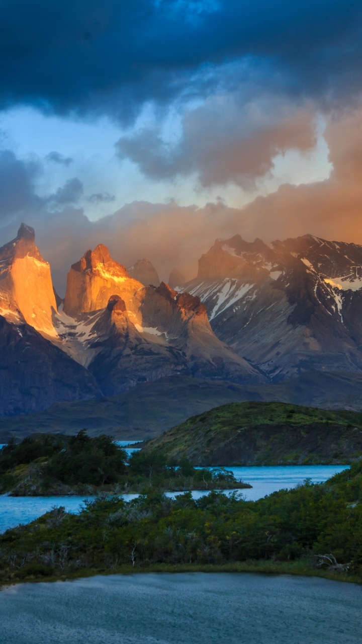 Download mobile wallpaper Landscape, Mountains, Mountain, Lake, Forest, Earth, Cloud, Chile, Patagonia, Torres Del Paine, Cordillera Paine, Torres Del Paine National Park for free.