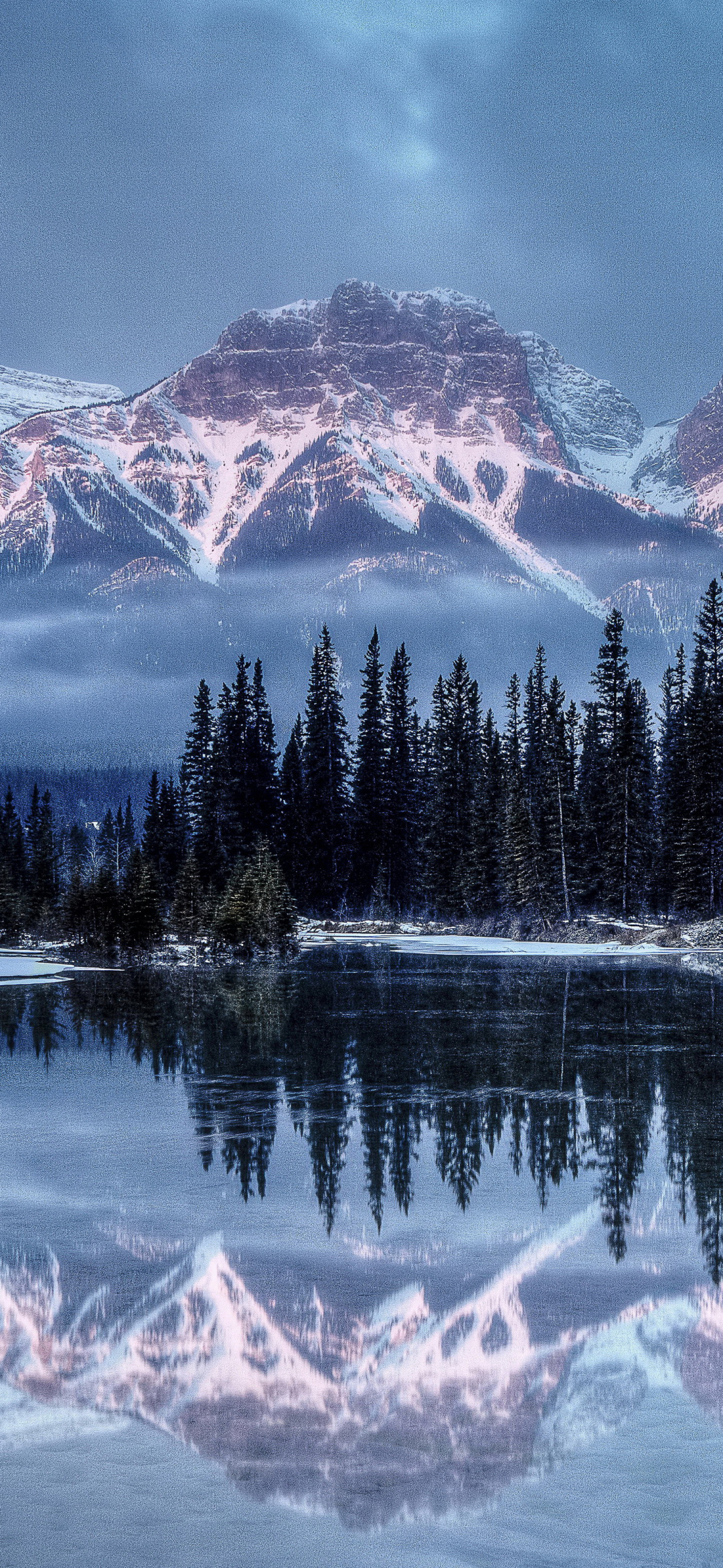 Download mobile wallpaper Landscape, Winter, Mountains, Snow, Mountain, Lake, Reflection, Forest, Earth for free.