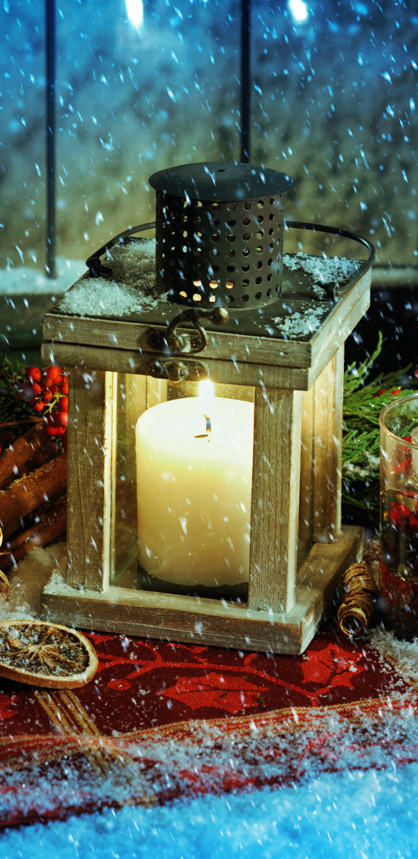 Download mobile wallpaper Winter, Christmas, Holiday, Candle, Snowfall for free.