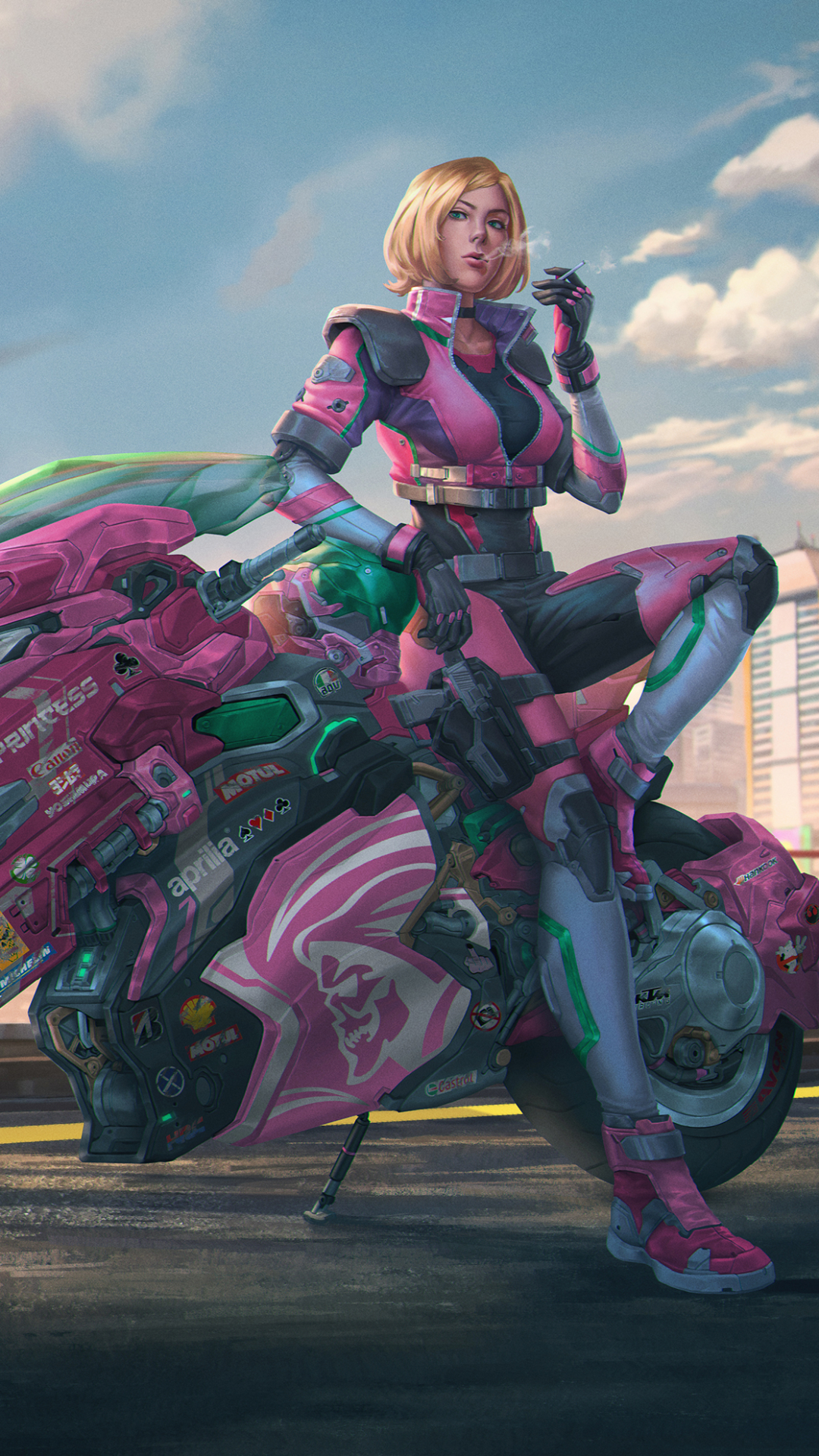 Download mobile wallpaper Cyberpunk, Motorcycle, Sci Fi, Blonde, Vehicle for free.