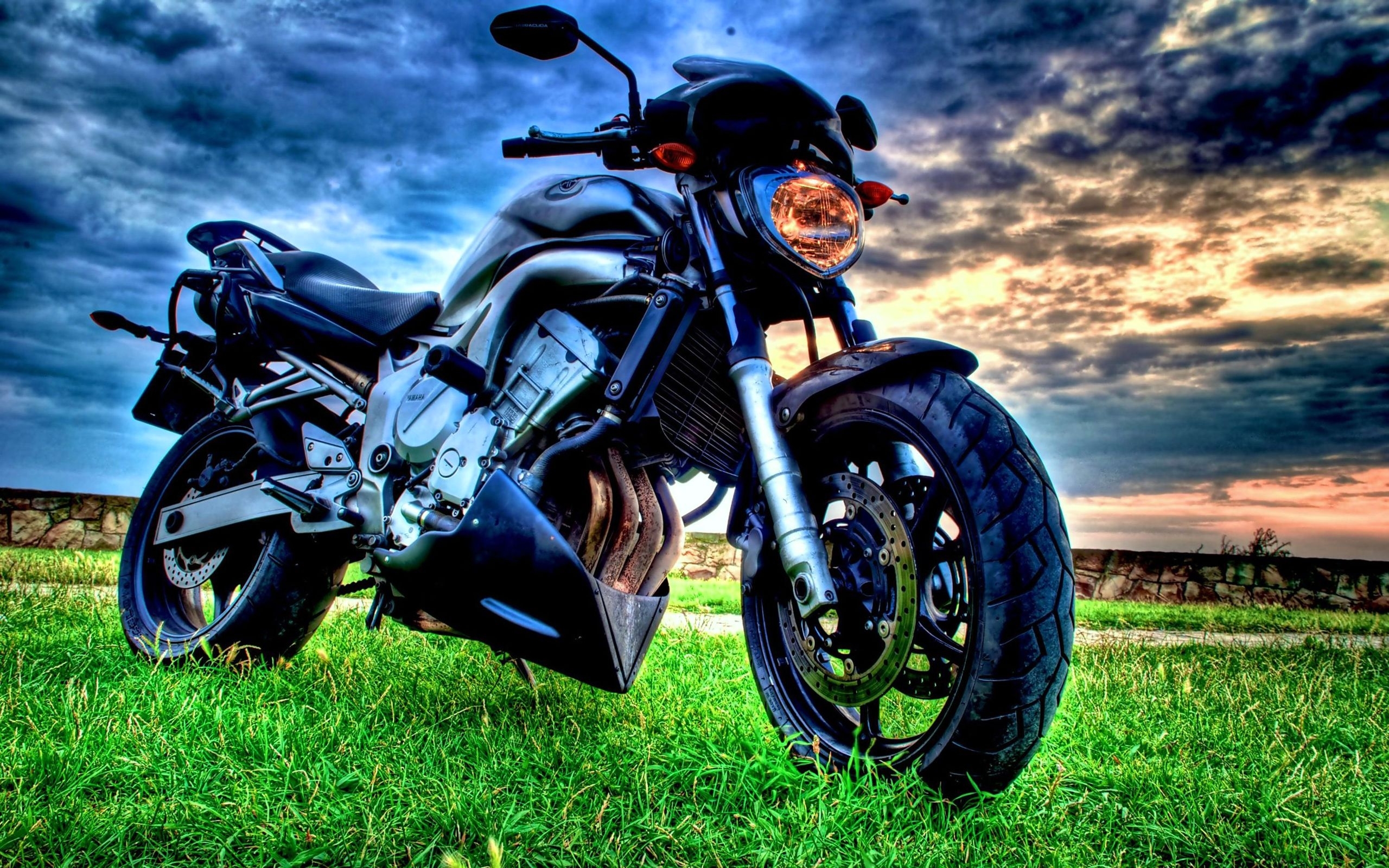 Free download wallpaper Transport, Grass, Clouds, Motorcycles on your PC desktop