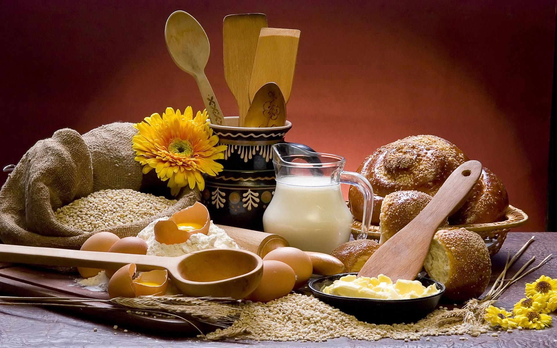 flour, baking, eggs, food, bakery products, decanter, carafe, bread, milk, groats