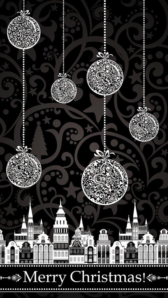 Download mobile wallpaper Christmas, Holiday, Village, Black & White, Christmas Ornaments, Merry Christmas, Bauble for free.