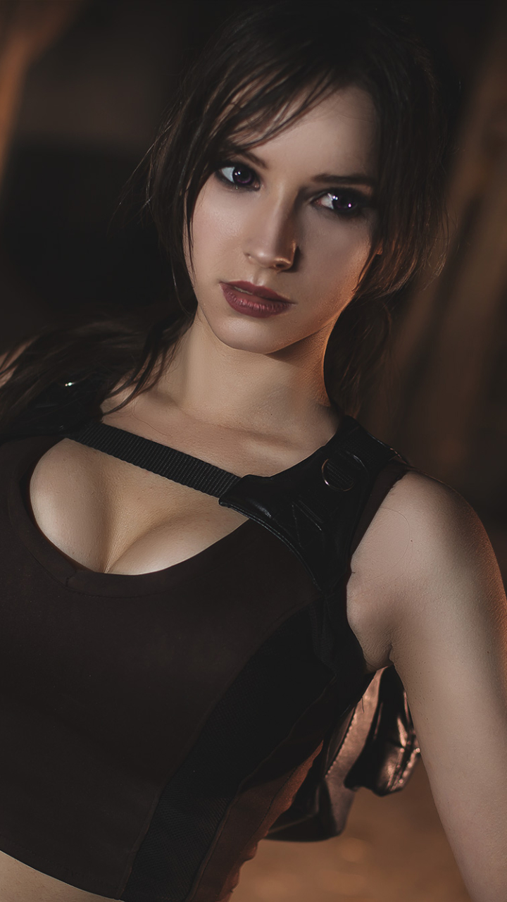 Descarga gratuita de fondo de pantalla para móvil de Morena, Tomb Raider, Mujeres, Pistola, Ojos Morados, Lara Croft, Cosplay.