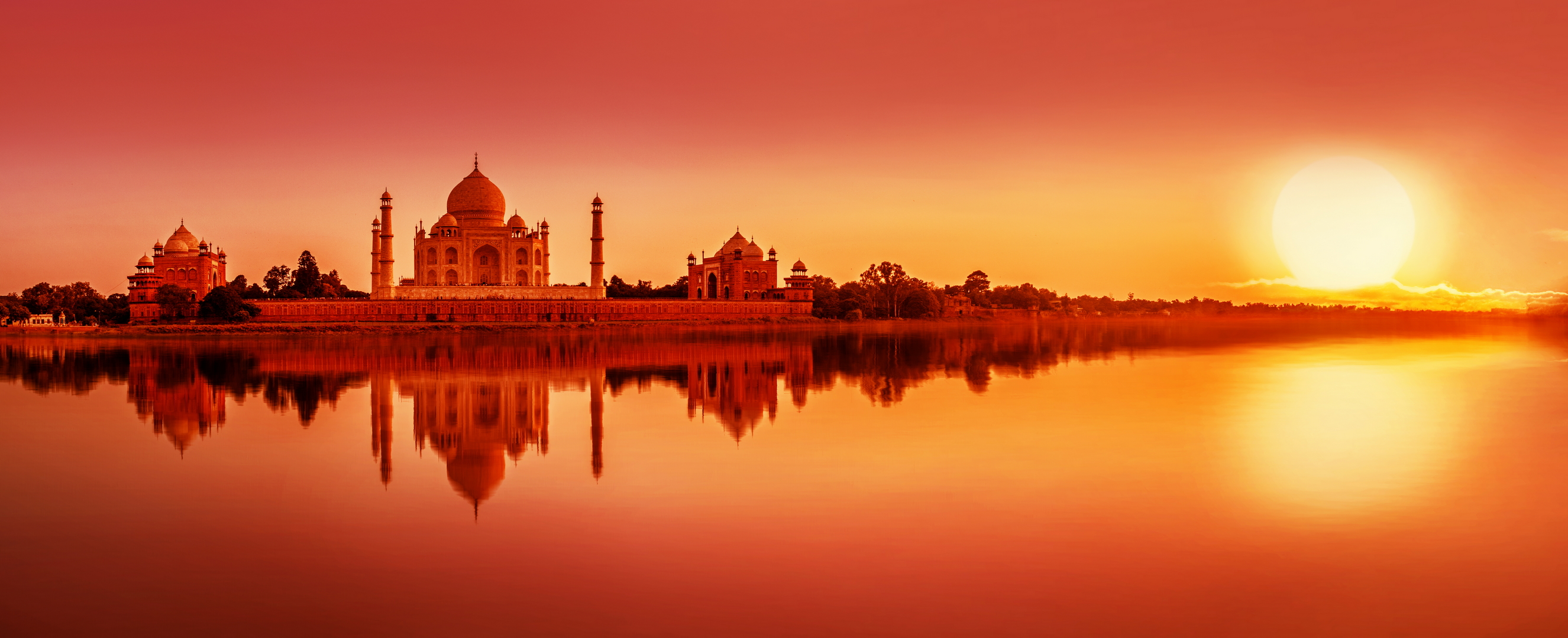 Baixar papel de parede para celular de Água, Pôr Do Sol, Monumentos, Taj Mahal, Construção, Monumento, Cúpula, Índia, Agra, Feito Pelo Homem, Reflecção gratuito.