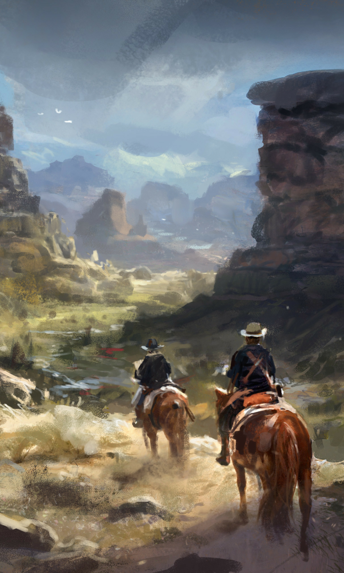 Descarga gratuita de fondo de pantalla para móvil de Pintura, Cuadro, Artístico, Caballo, Vaquero.