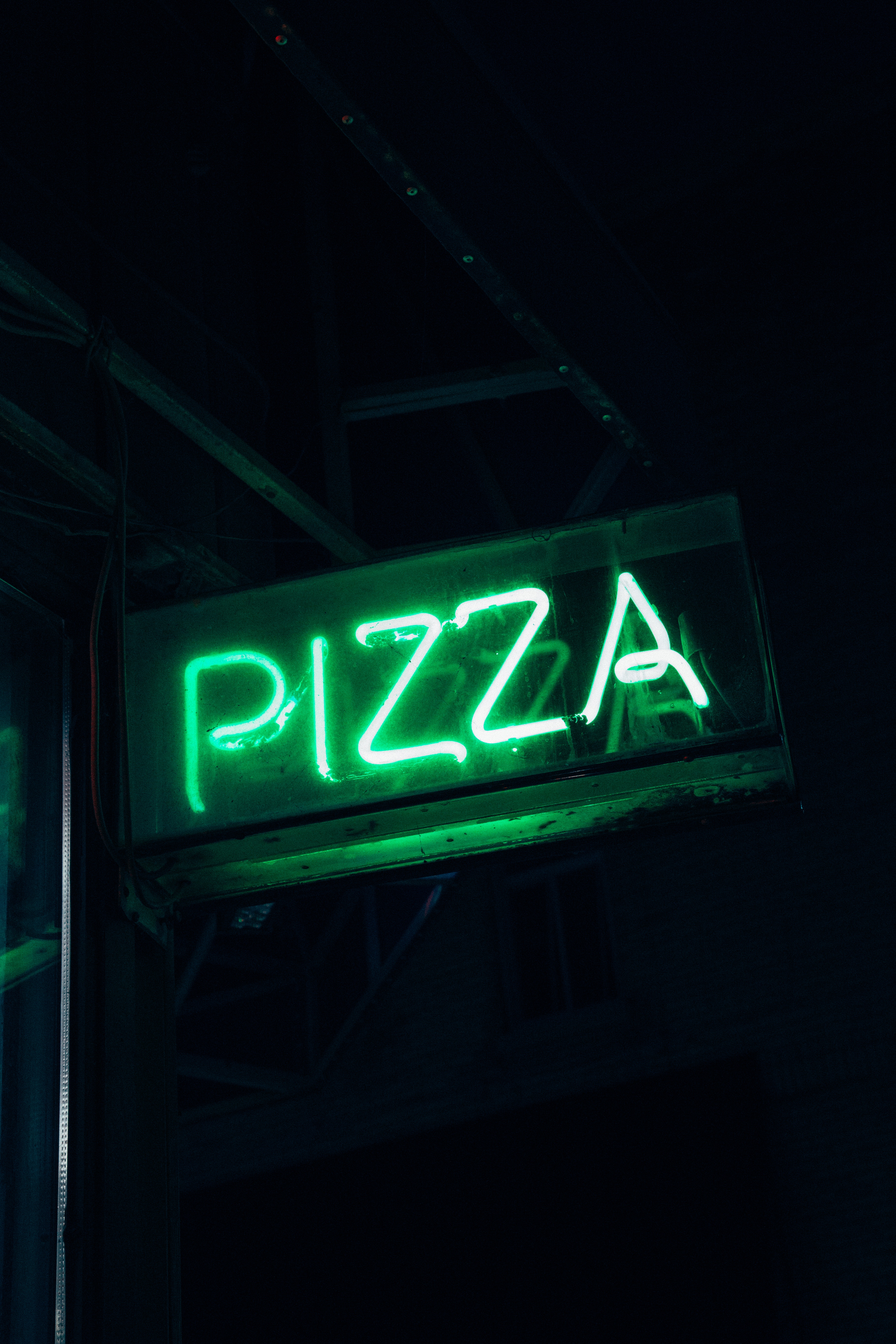 words, pizza, neon, inscription, sign, signboard