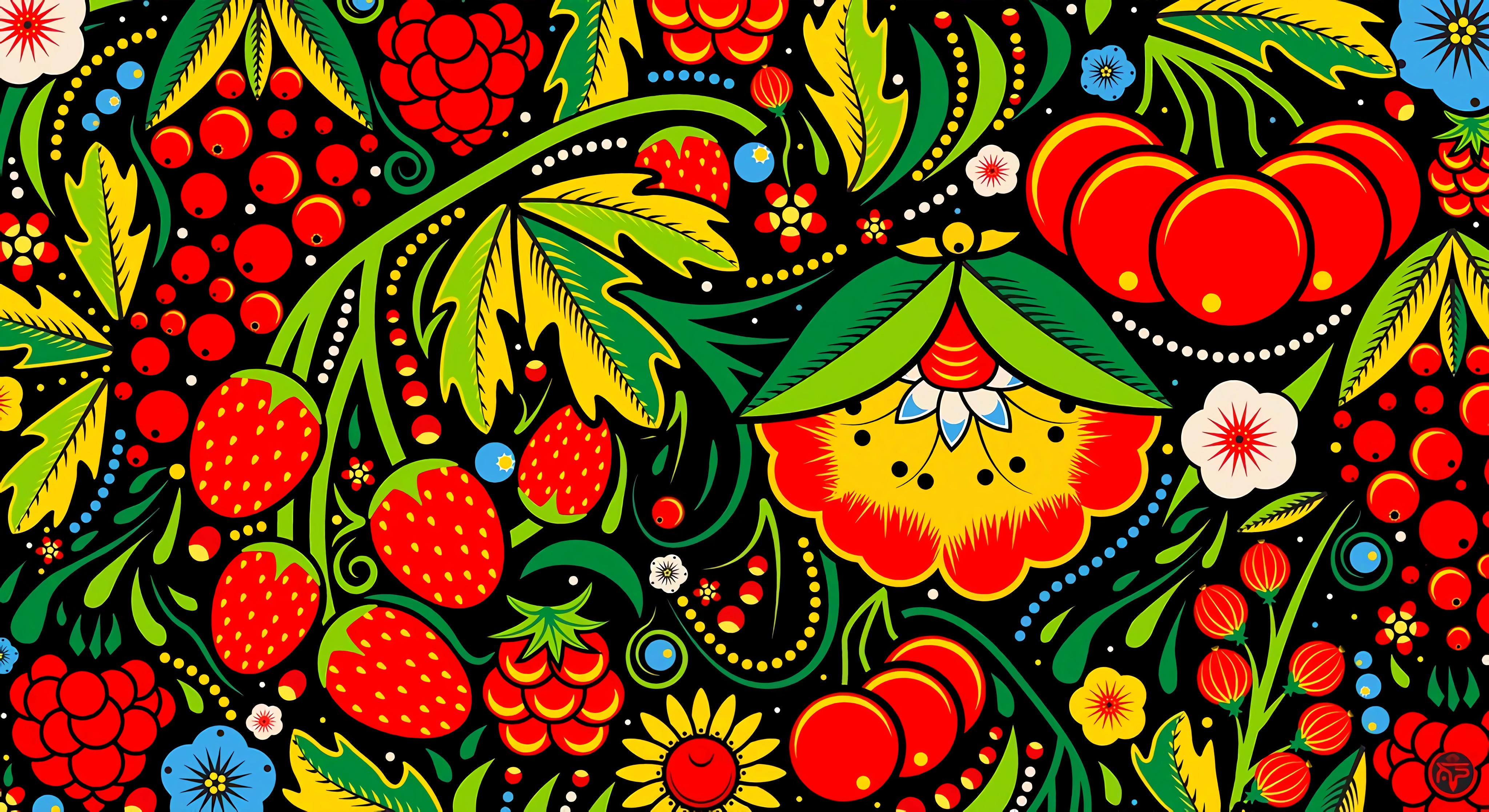 painting, textures, flowers, pattern, texture, berry Desktop Wallpaper