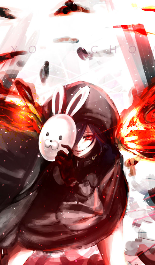 Download mobile wallpaper Anime, Mask, Wings, Hood, Red Eyes, Tokyo Ghoul, Kagune (Tokyo Ghoul), Touka Kirishima for free.