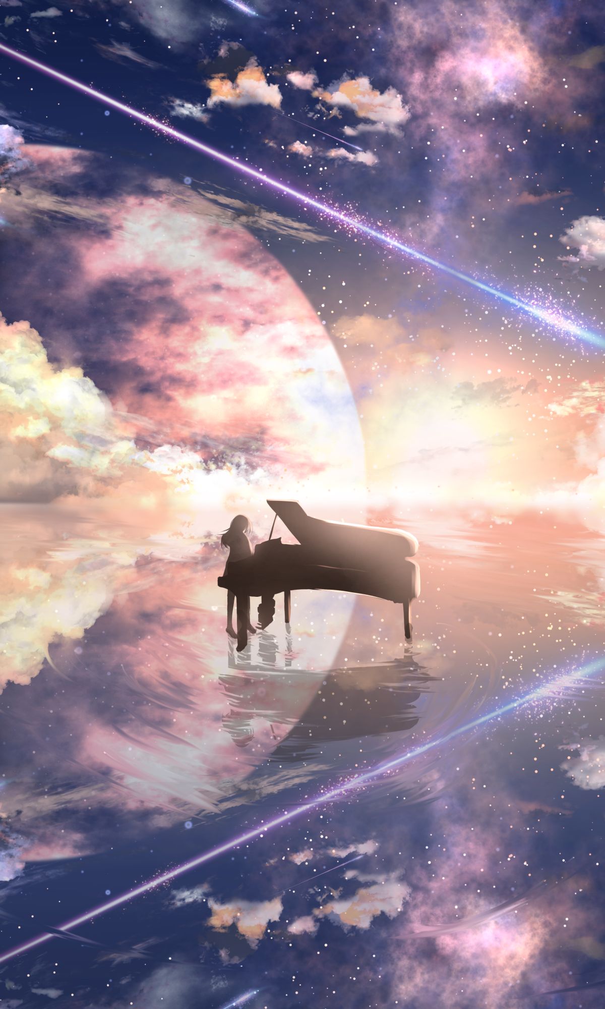 Download mobile wallpaper Anime, Piano, Reflection for free.