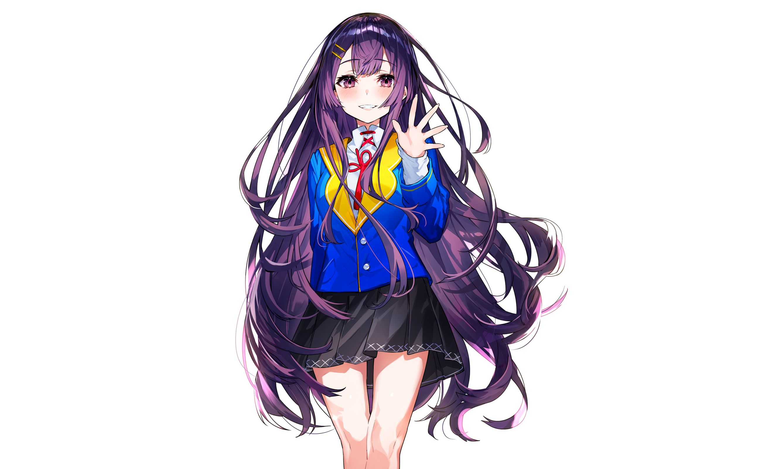 Baixe gratuitamente a imagem Anime, Garota, Saia, Uniforme Escolar, Cabelo Longo, Olhos Roxos, Cabelo Roxo na área de trabalho do seu PC