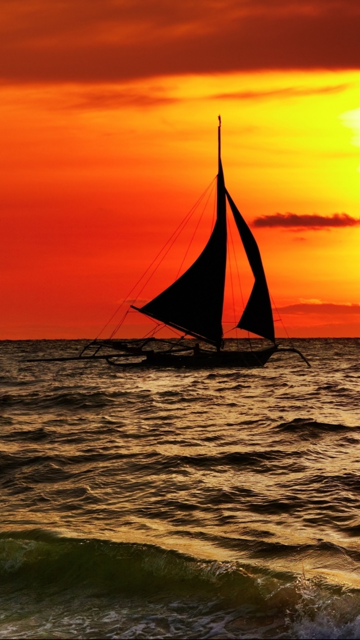 landscape, sea, photography, sunset, orange (color), sailing, boat, nature, sun, cloud, ocean HD wallpaper