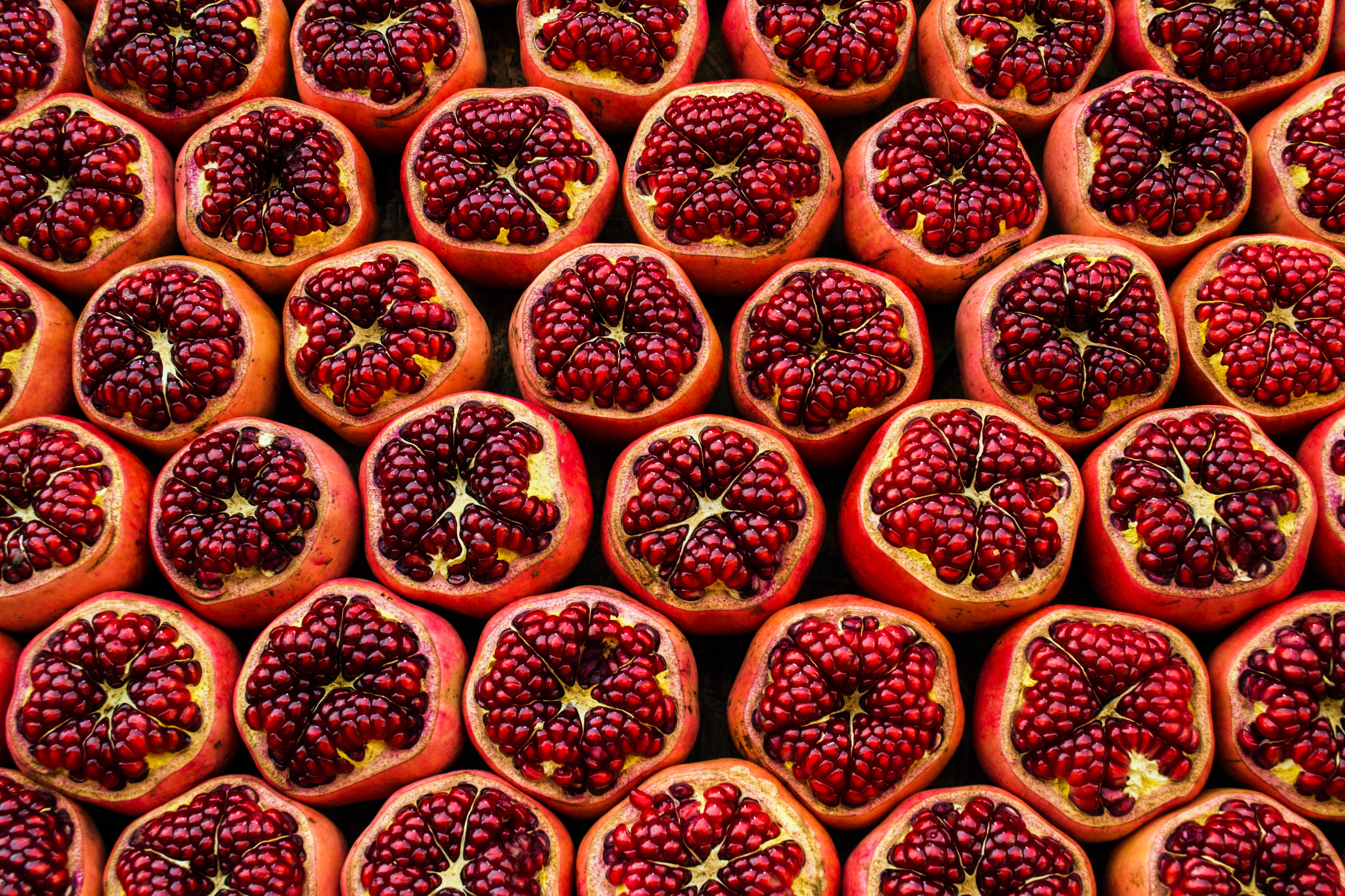 fruits, ripe, pomegranate, food, red, garnet HD wallpaper