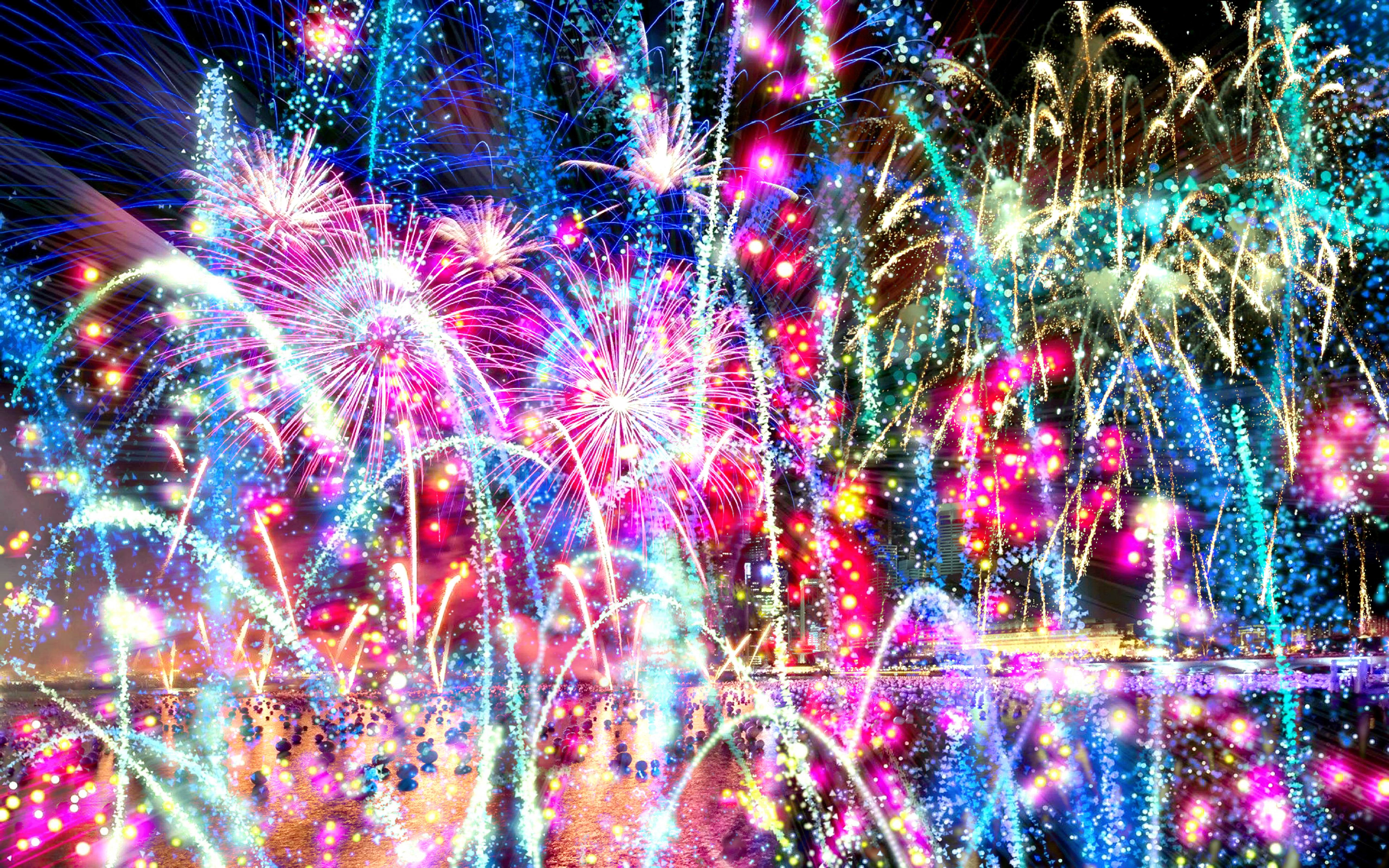 Laden Sie das Feiertage, Neujahr, Bunt, Feuerwerk-Bild kostenlos auf Ihren PC-Desktop herunter