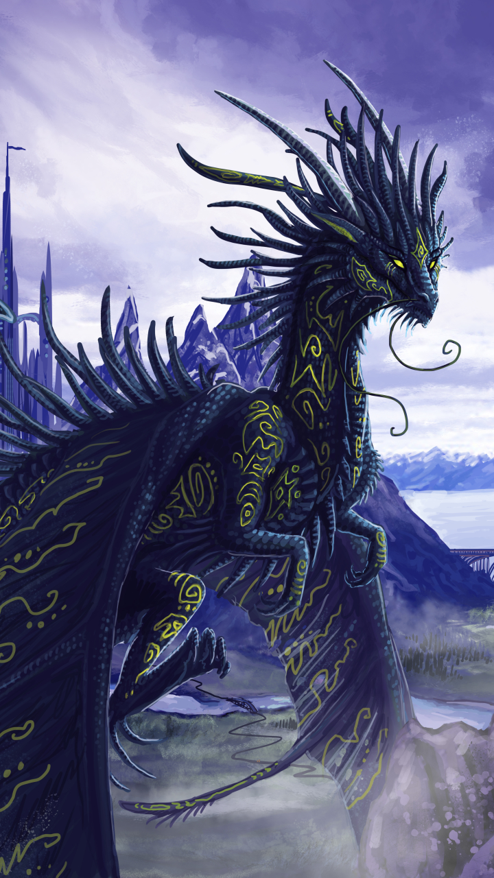 Handy-Wallpaper Fantasie, Drachen, Schloss kostenlos herunterladen.