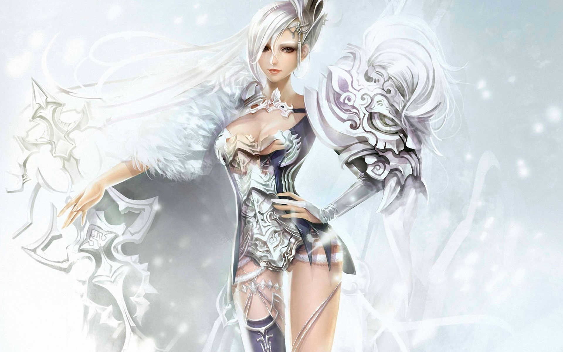 Download mobile wallpaper Fantasy, Weapon, Women, White Hair for free.