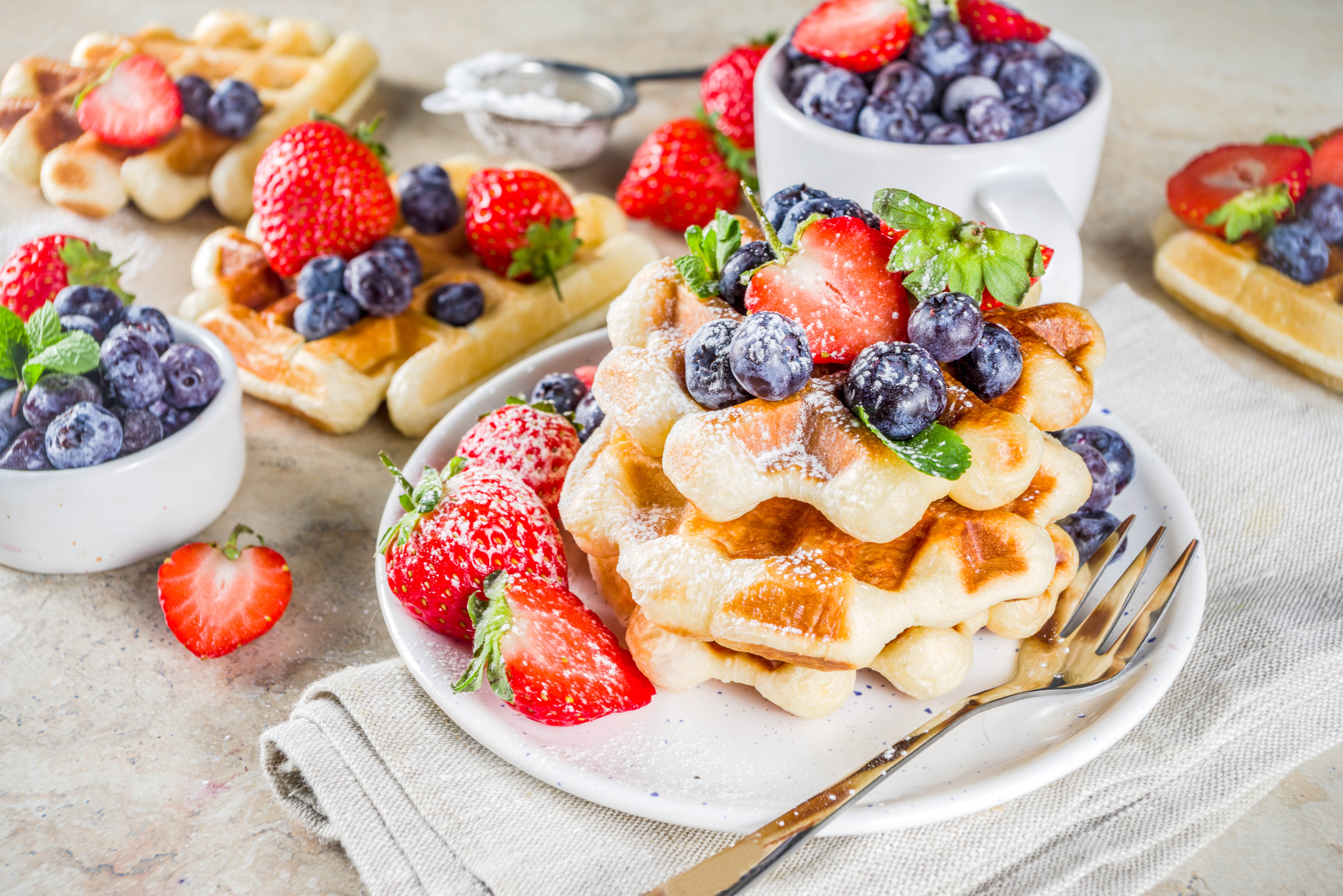 Free download wallpaper Food, Strawberry, Blueberry, Still Life, Berry, Fruit, Waffle, Breakfast on your PC desktop