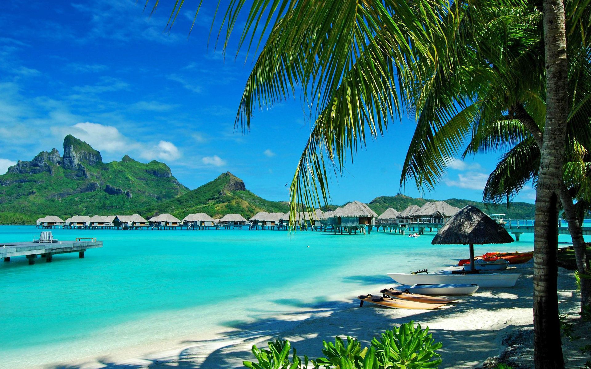 136987 Bild herunterladen natur, hawaii, palms, entspannung, ufer, bank, ruhepause, lagune, resort, blaues wasser - Hintergrundbilder und Bildschirmschoner kostenlos