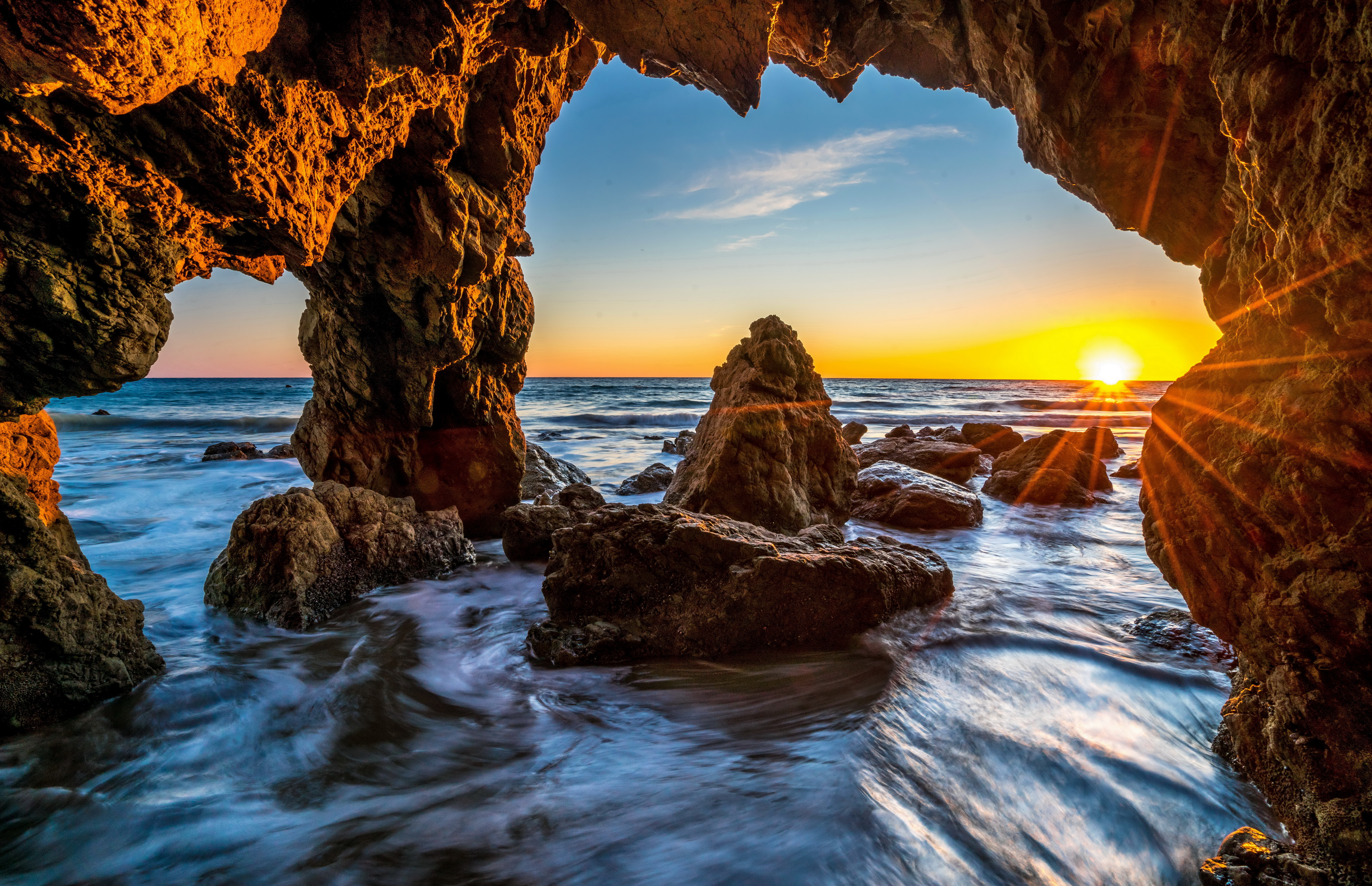 Téléchargez gratuitement l'image Horizon, Océan, Grotte, La Nature, Terre/nature, Lever De Soleil, Grottes sur le bureau de votre PC