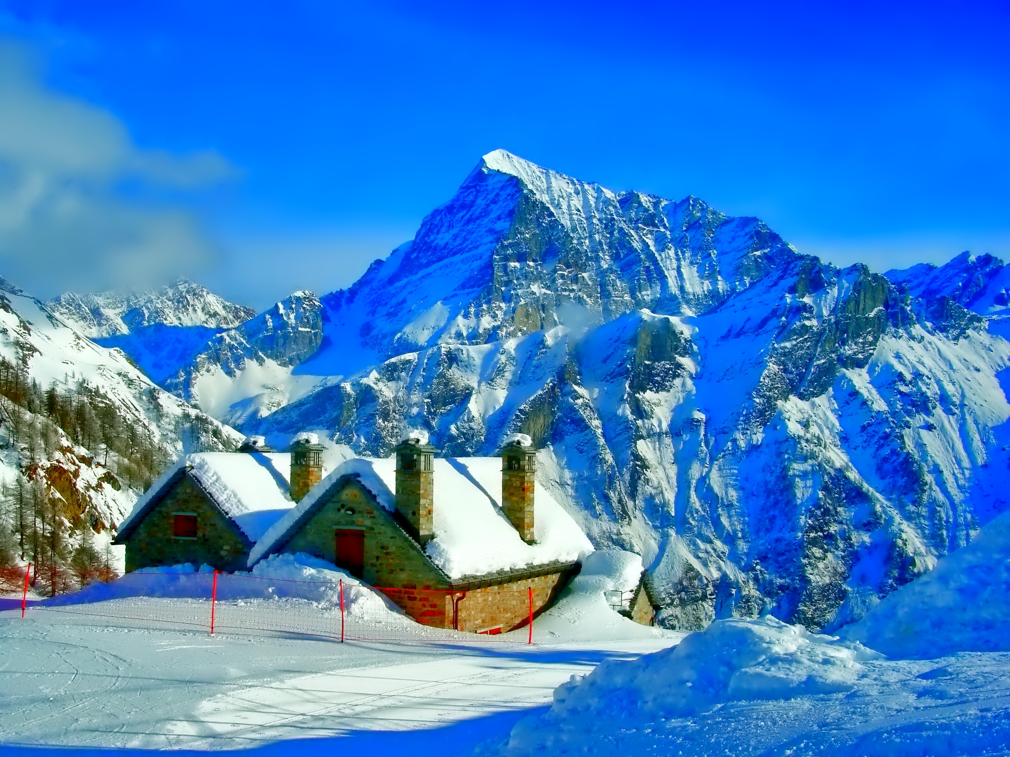 Free download wallpaper Winter, Snow, Mountain, House, Man Made on your PC desktop