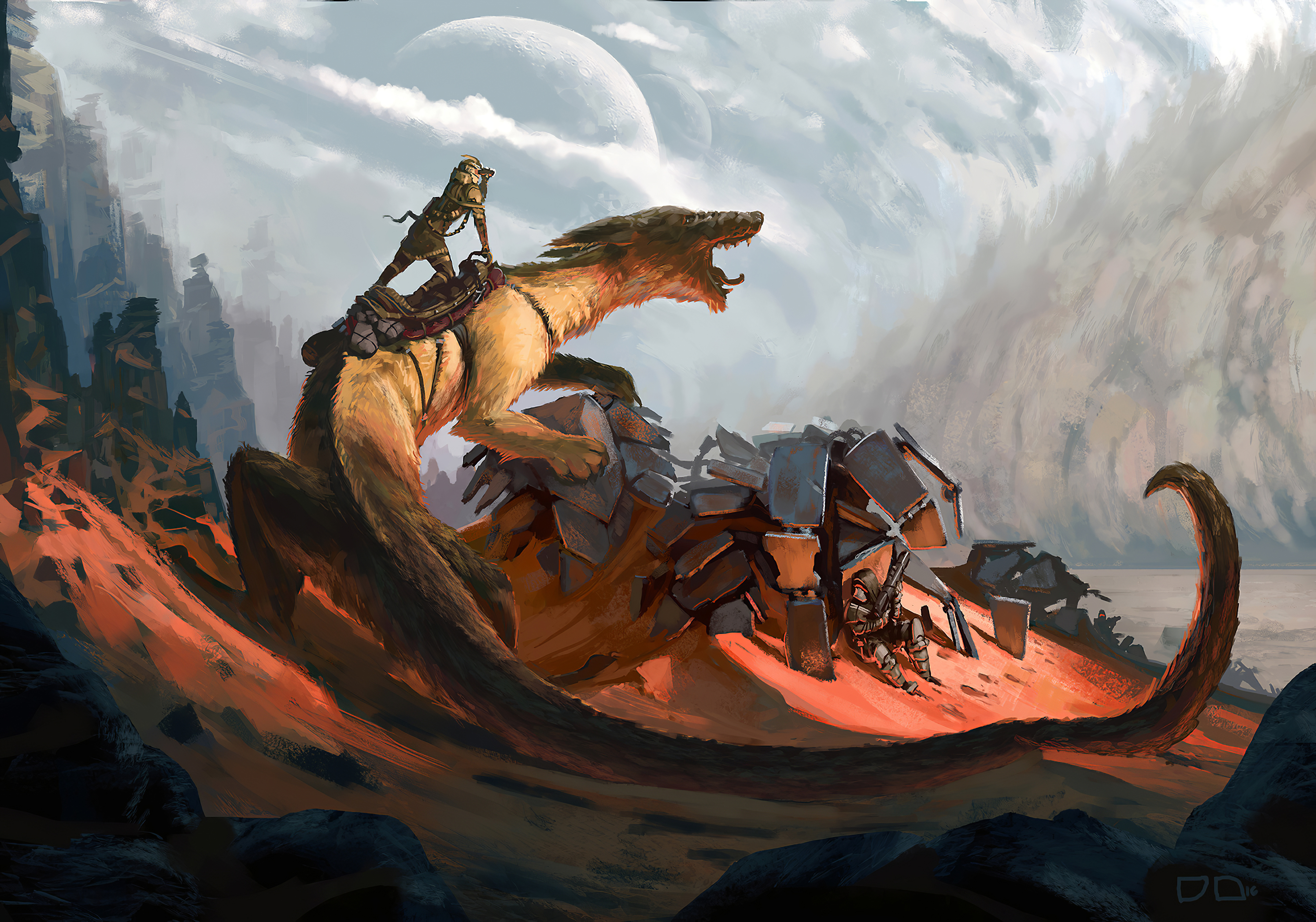 Laden Sie das Fantasie, Drachen, Krieger-Bild kostenlos auf Ihren PC-Desktop herunter