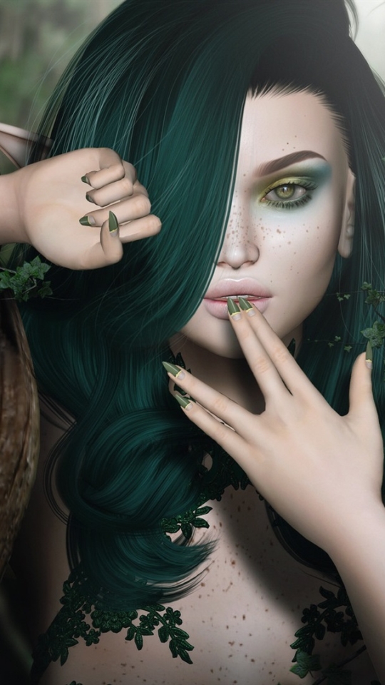 Download mobile wallpaper Fantasy, Green Hair, Fairy for free.