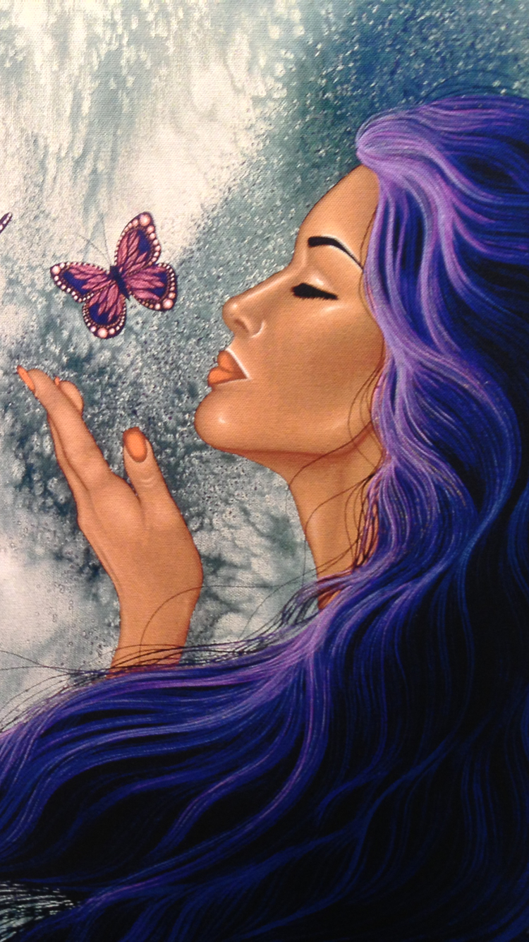 Download mobile wallpaper Fantasy, Butterfly, Women, Purple Hair for free.