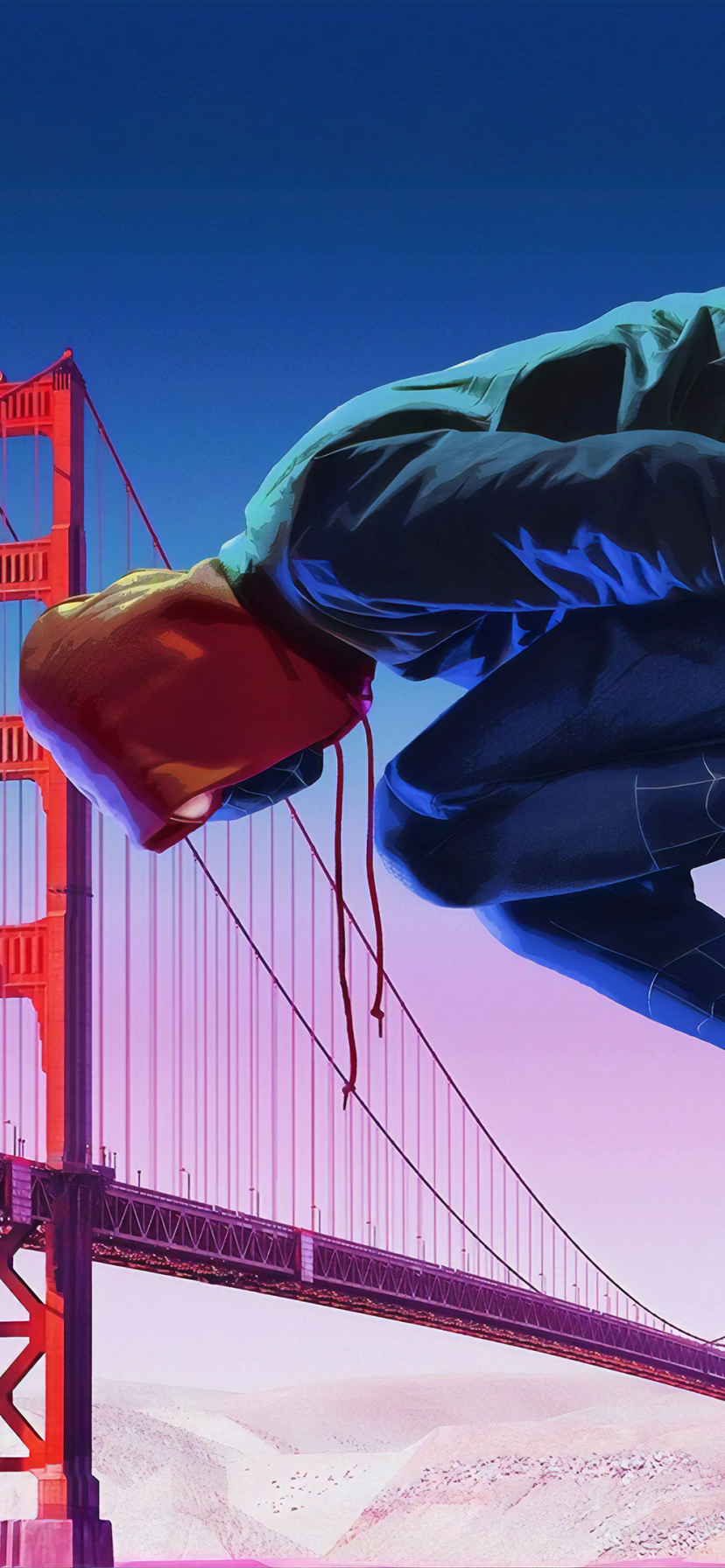 Download mobile wallpaper Spider Man, Golden Gate, Movie, Miles Morales, Spider Man: Into The Spider Verse for free.